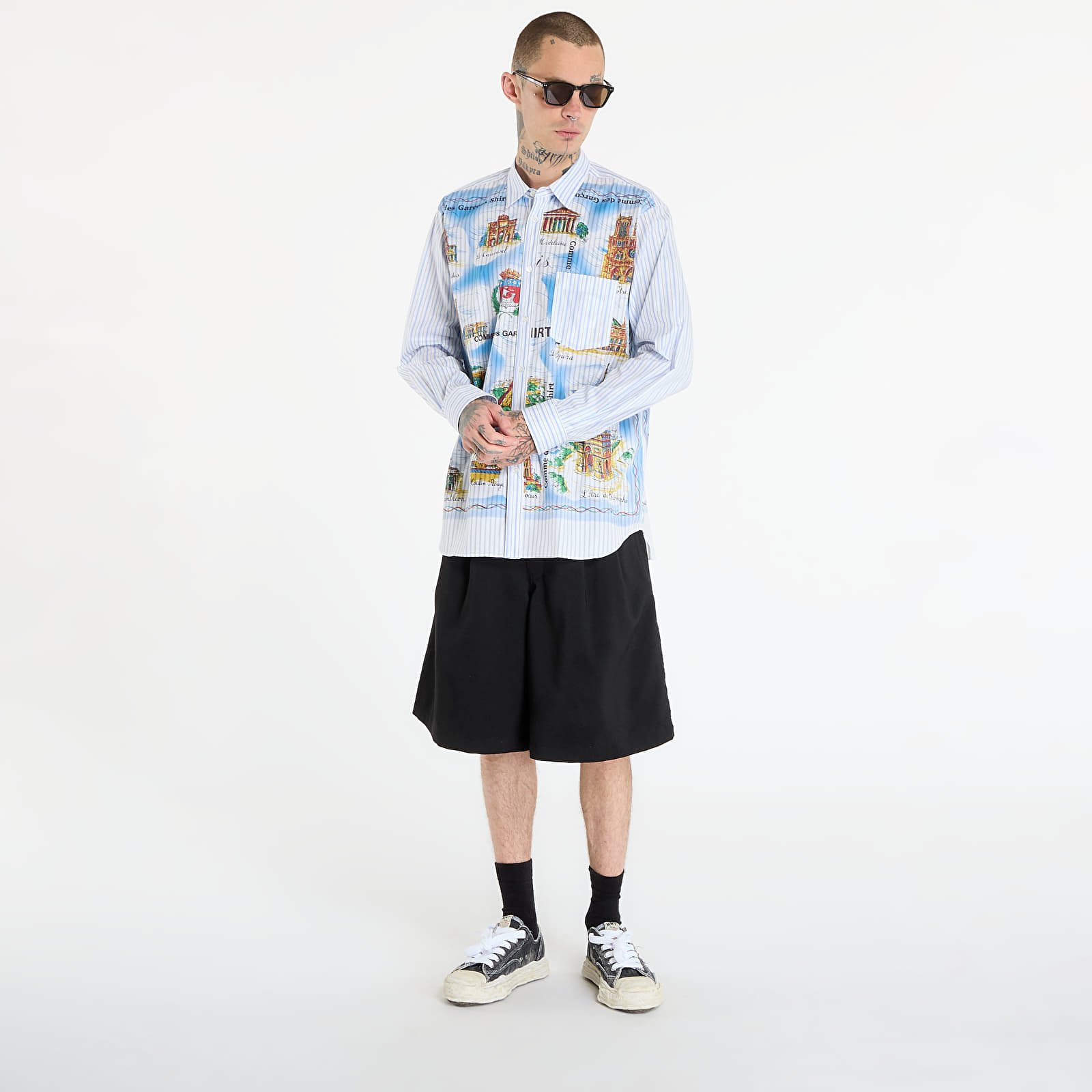 Košile Comme des Garçons SHIRT Striped Shirt With Graphic Print White
