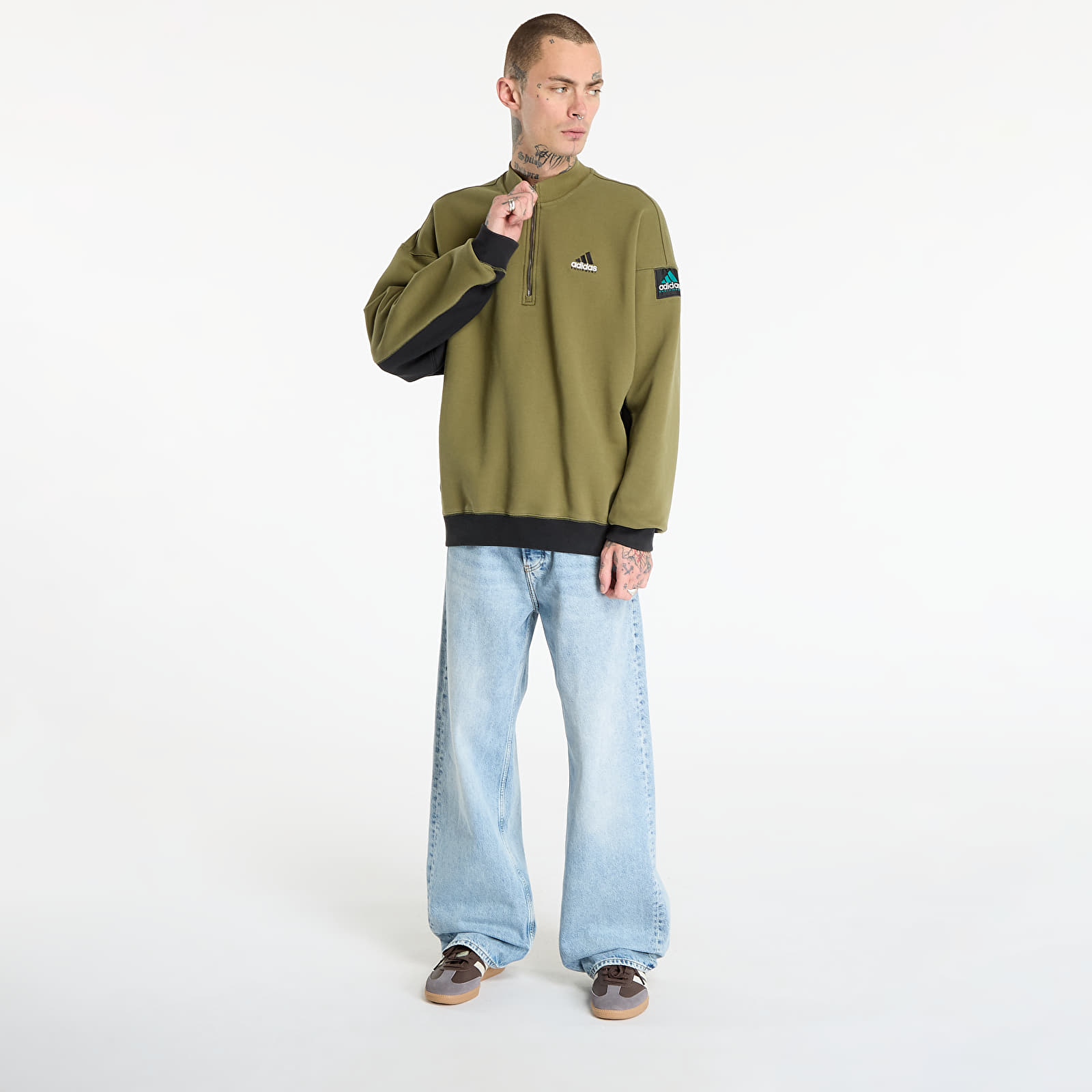 Hettegensere for menn adidas Equipment Blocked Half-Zip Focus Olive