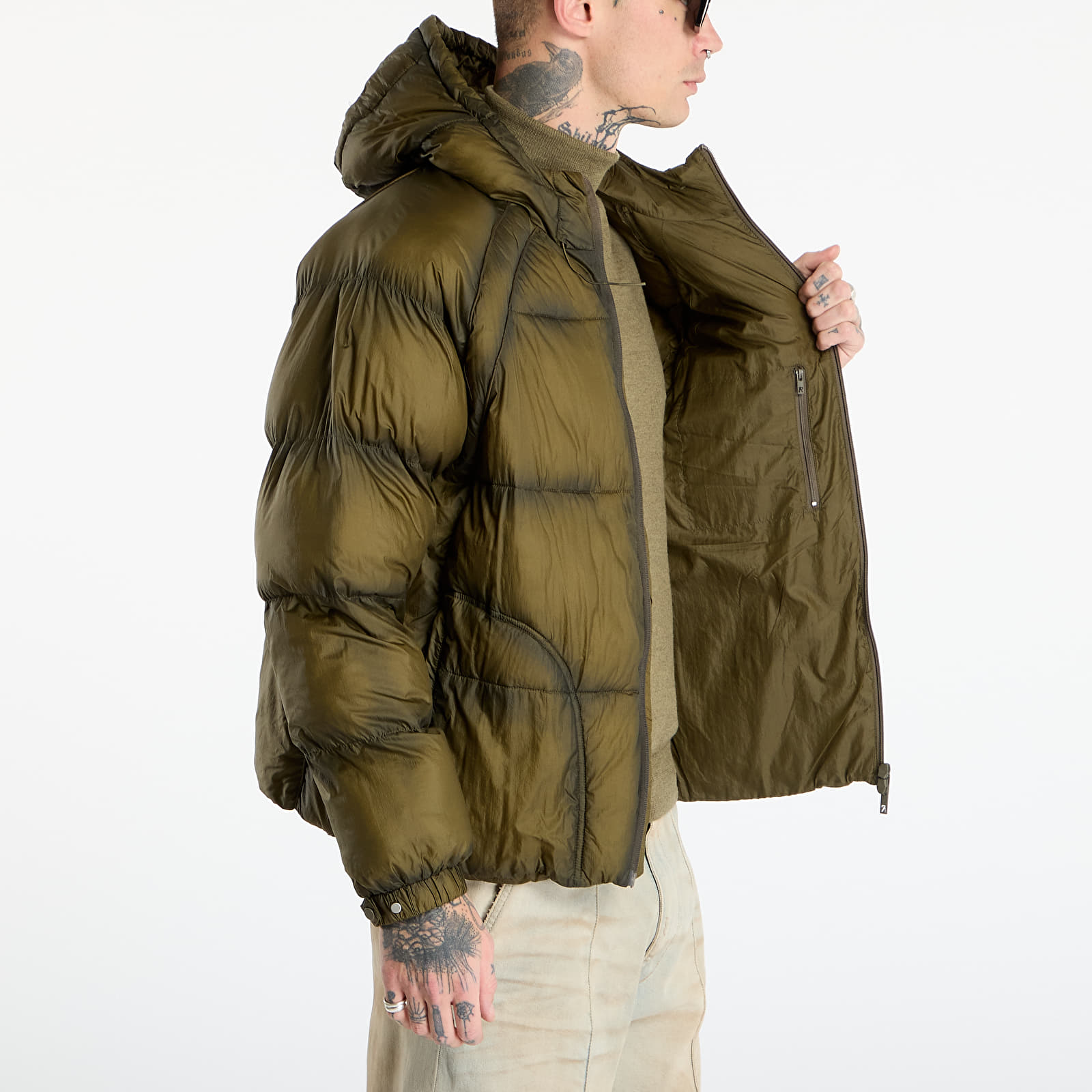 Herrenjacken REPRESENT Translucent Hooded Puffer Dark Olive