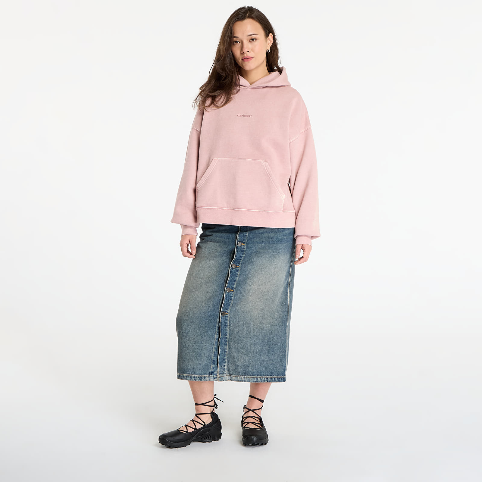 Hoodies für Frauen Carhartt WIP W' Hooded Benton Sweat Glassy Pink Garment Dyed