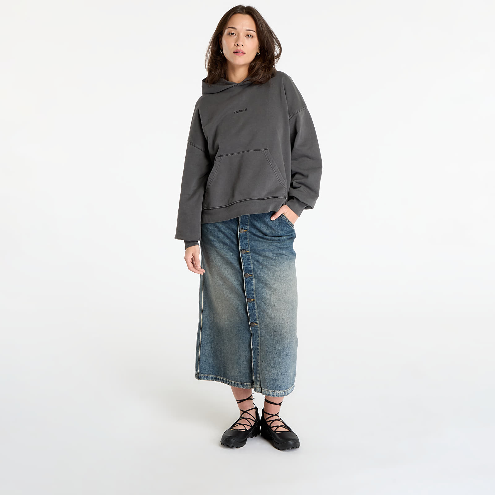 Sudaderas con capucha para mujer Carhartt WIP W' Hooded Benton Sweat Graphite Garment Dyed