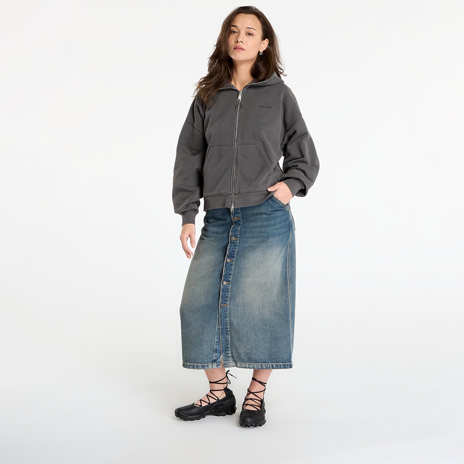 Ženske jakne Carhartt WIP W' Hooded Benton Jacket Graphite Garment Dyed