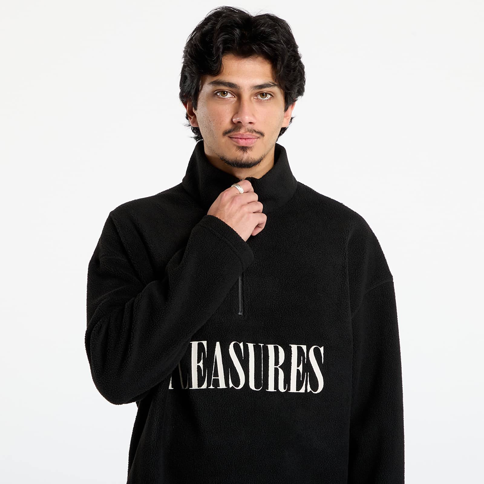 Meeste kapuutsiga dressid PLEASURES Onyx Half Zip Polar Fleece Black