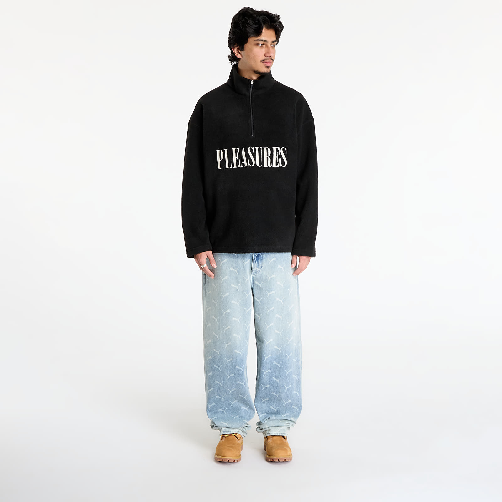 Meeste kapuutsiga dressid PLEASURES Onyx Half Zip Polar Fleece Black