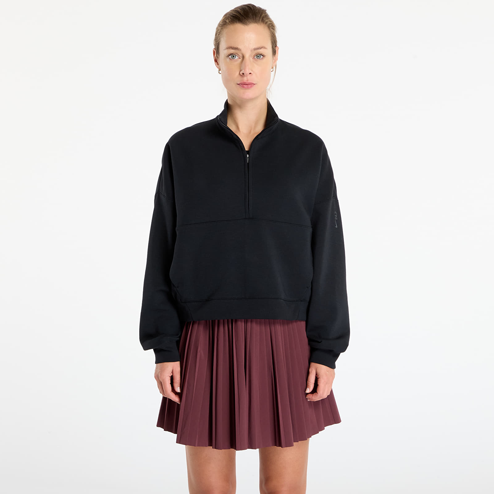 Dámské mikiny Nike 24.7 ImpossiblySoft Women's Dri-FIT Oversized 1/2-Zip Top Black/ Dk Smoke Grey