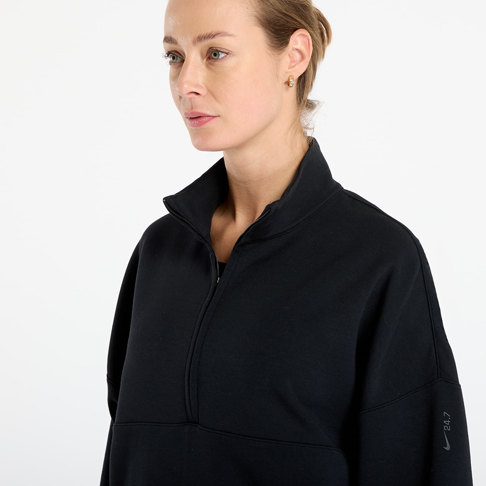Dámské mikiny Nike 24.7 ImpossiblySoft Women's Dri-FIT Oversized 1/2-Zip Top Black/ Dk Smoke Grey