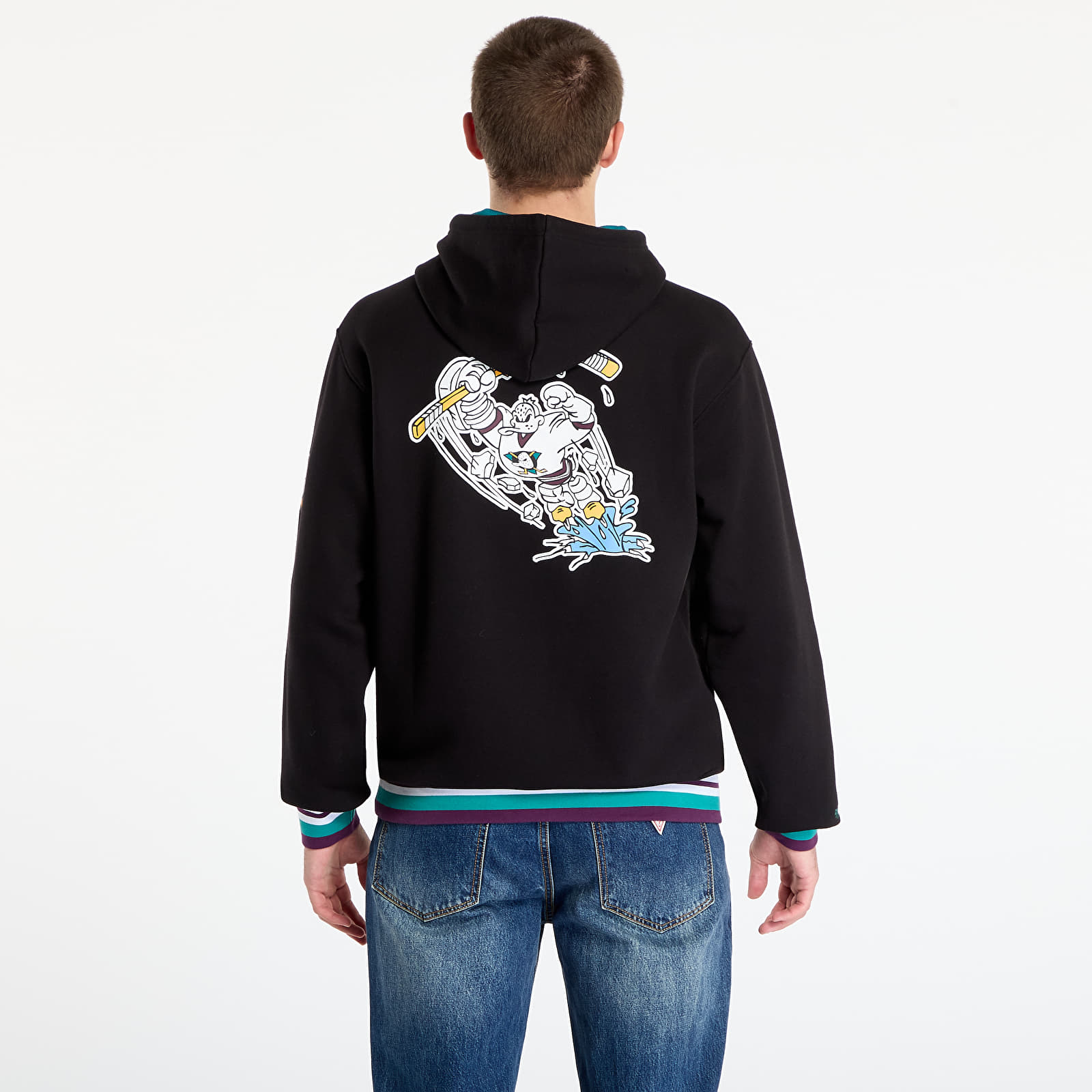 Pánské mikiny Mitchell & Ness NHL Playmaker Fleece Hoodie Vintage Logo Ducks Black