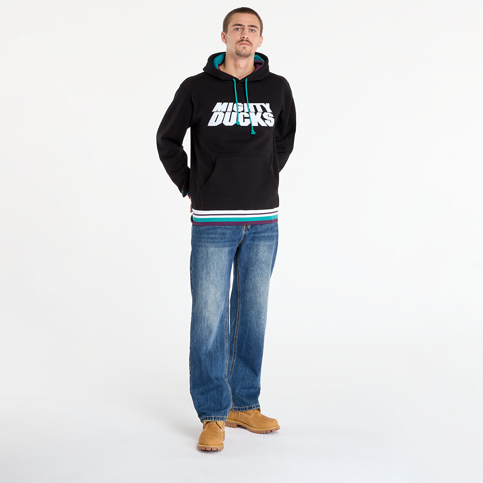 Pánské mikiny Mitchell & Ness NHL Playmaker Fleece Hoodie Vintage Logo Ducks Black