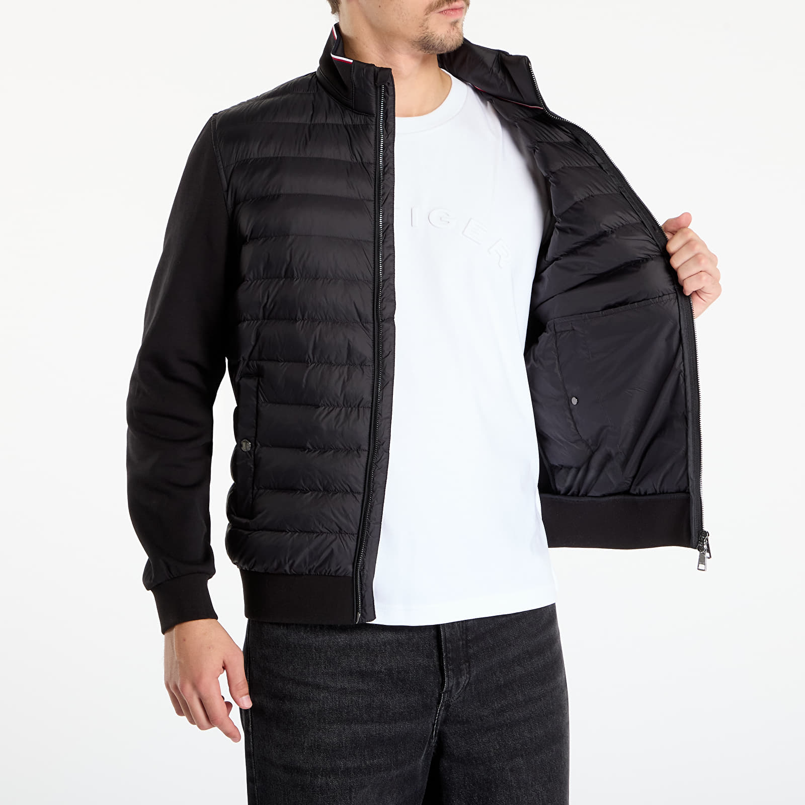 Jachete pentru bărbați Tommy Hilfiger Mix Media Ess Rwb Stand Collar Black