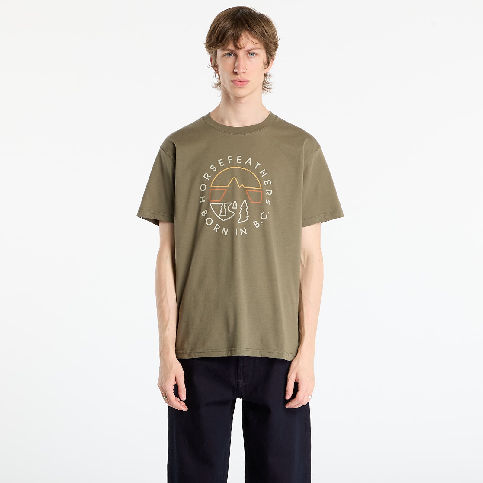 Tricou Horsefeathers Line Circle T-Shirt Burnt Olive M