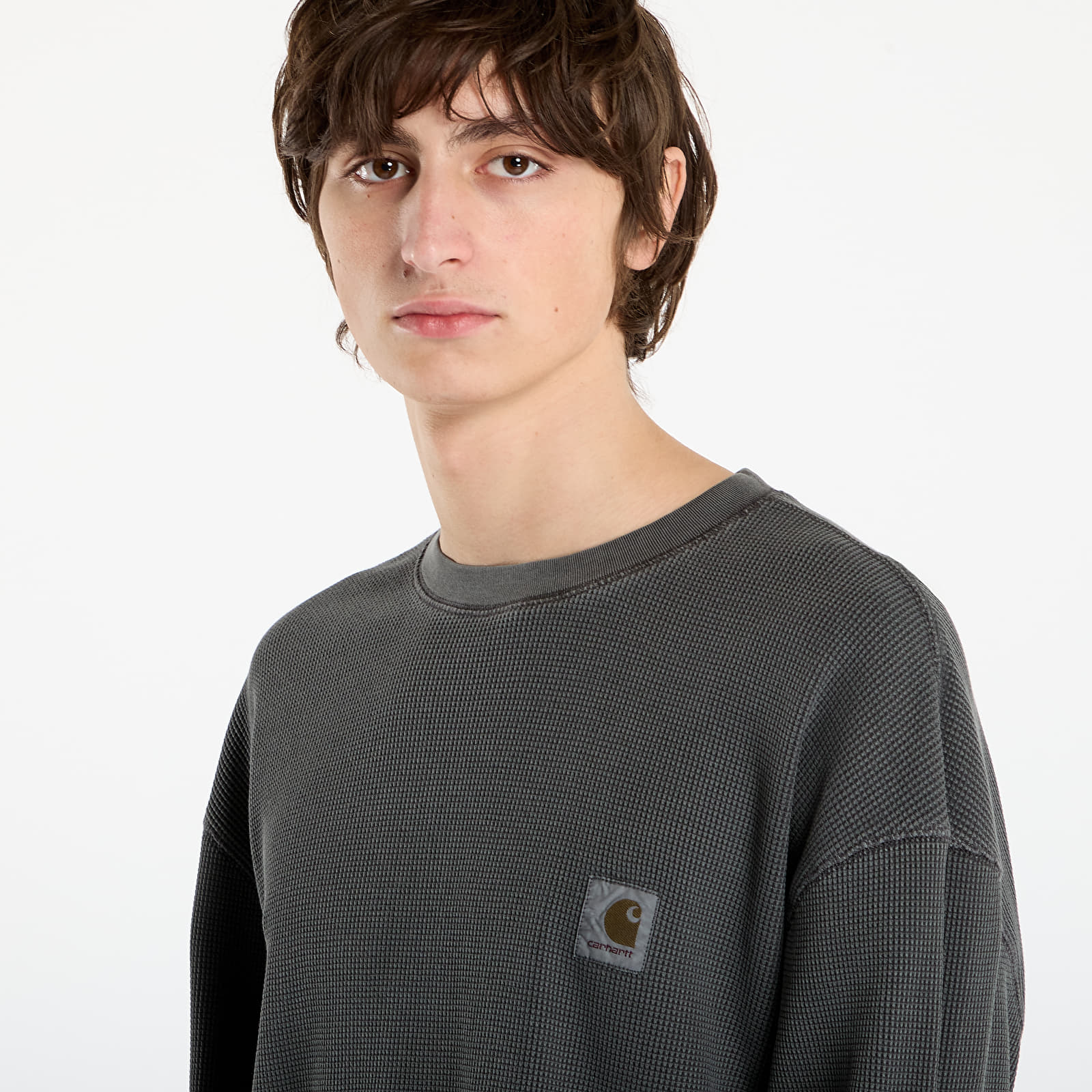 Muške majice kratkih rukava Carhartt WIP L/S Vista Waffle T-Shirt UNISEX Black Garment Dyed