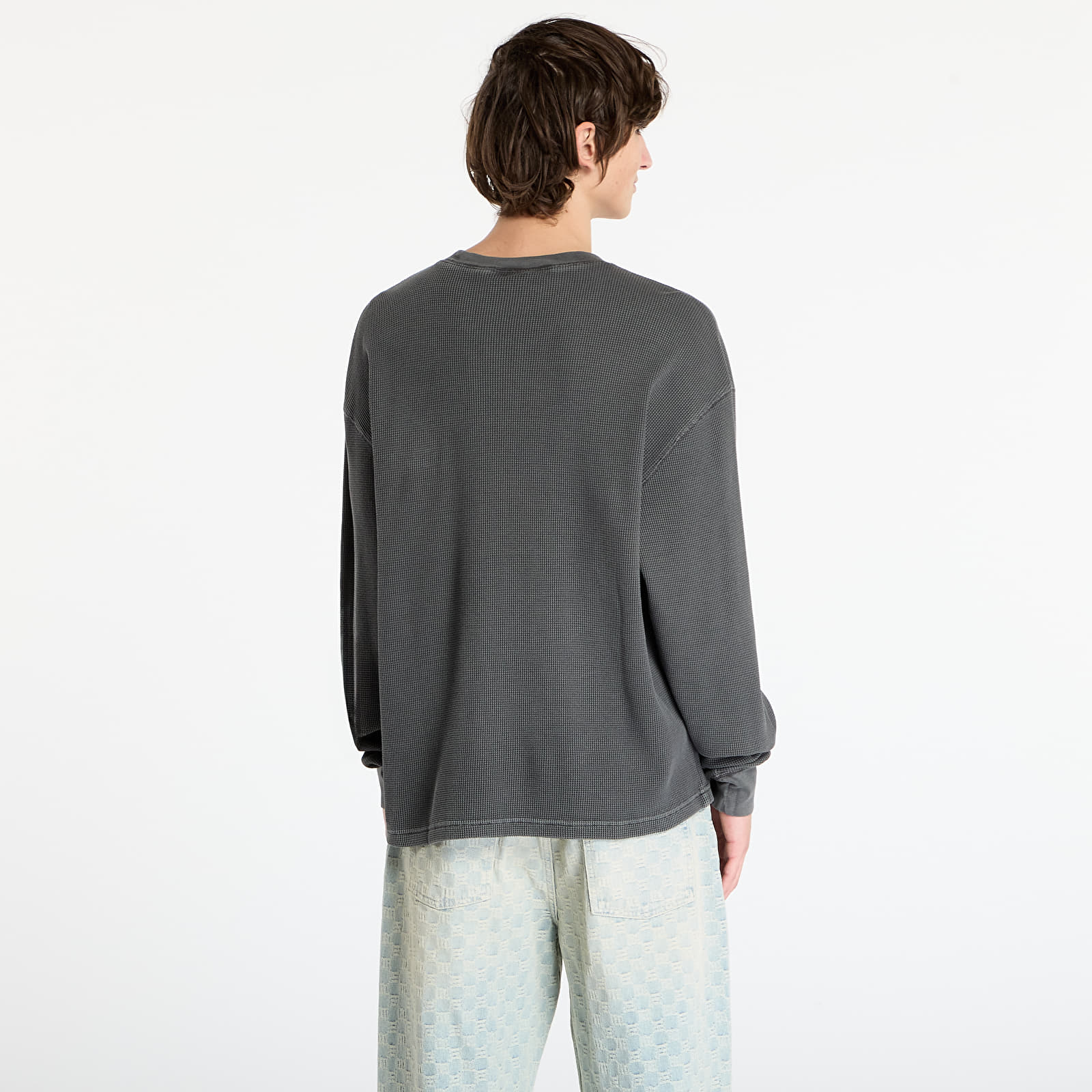 Muške majice kratkih rukava Carhartt WIP L/S Vista Waffle T-Shirt UNISEX Black Garment Dyed