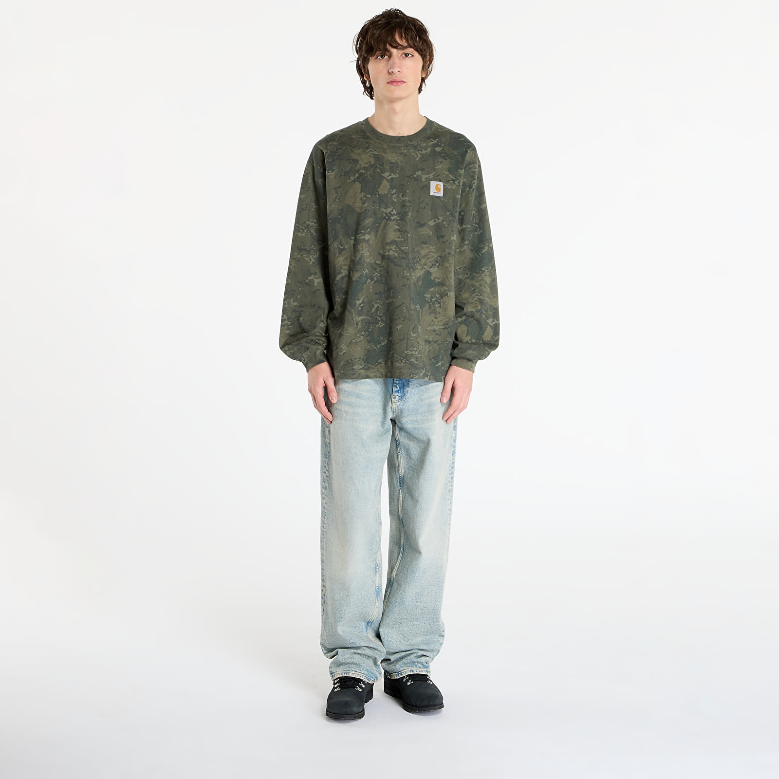 Majice T-shirt Carhartt WIP L/S Camo Combi T-Shirt UNISEX Camo Combi/ Green/ Olive Garment Dyed