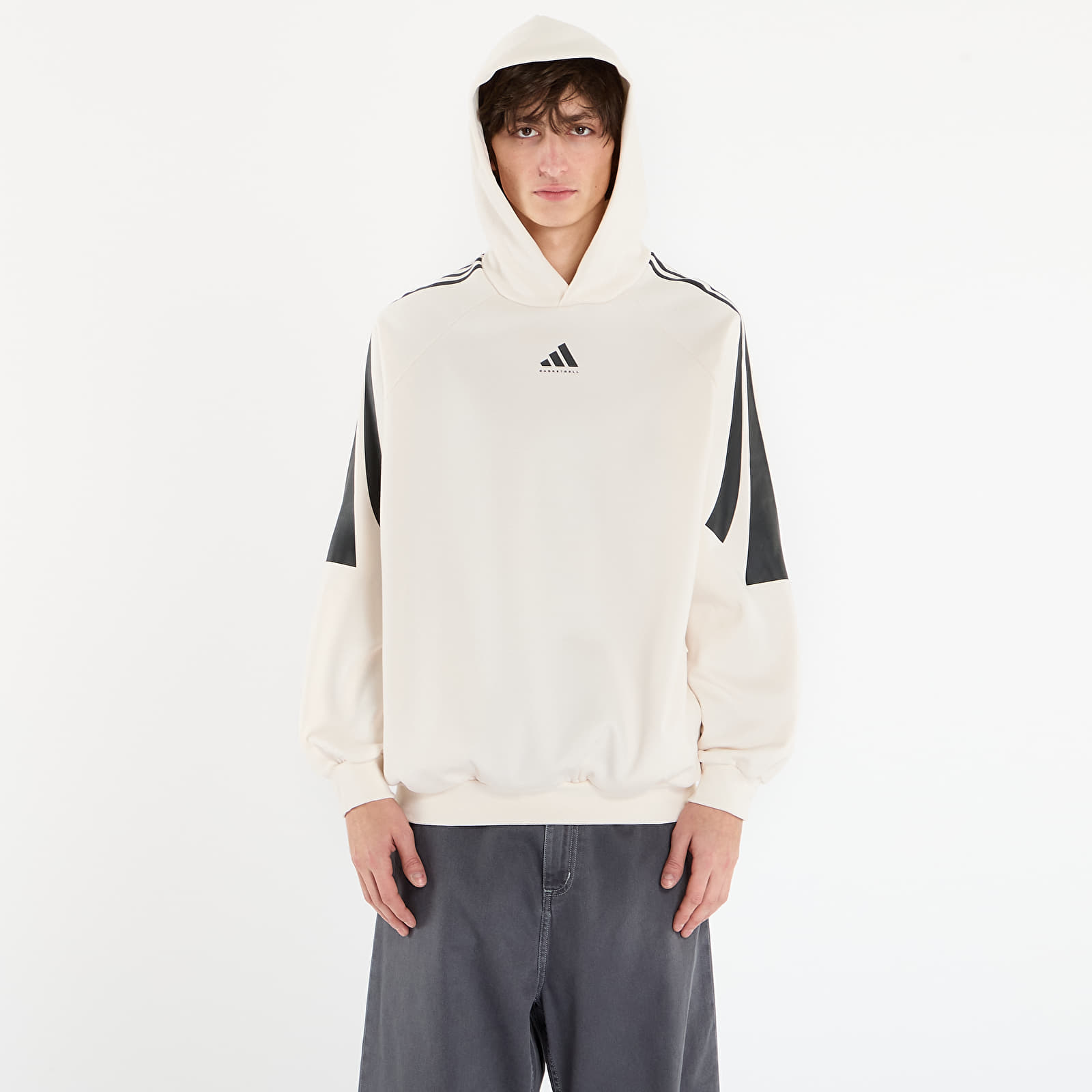 Суичърти adidas Basketball 3-Stripes Fleece Hoodie UNISEX Chalk White/ Black/ White