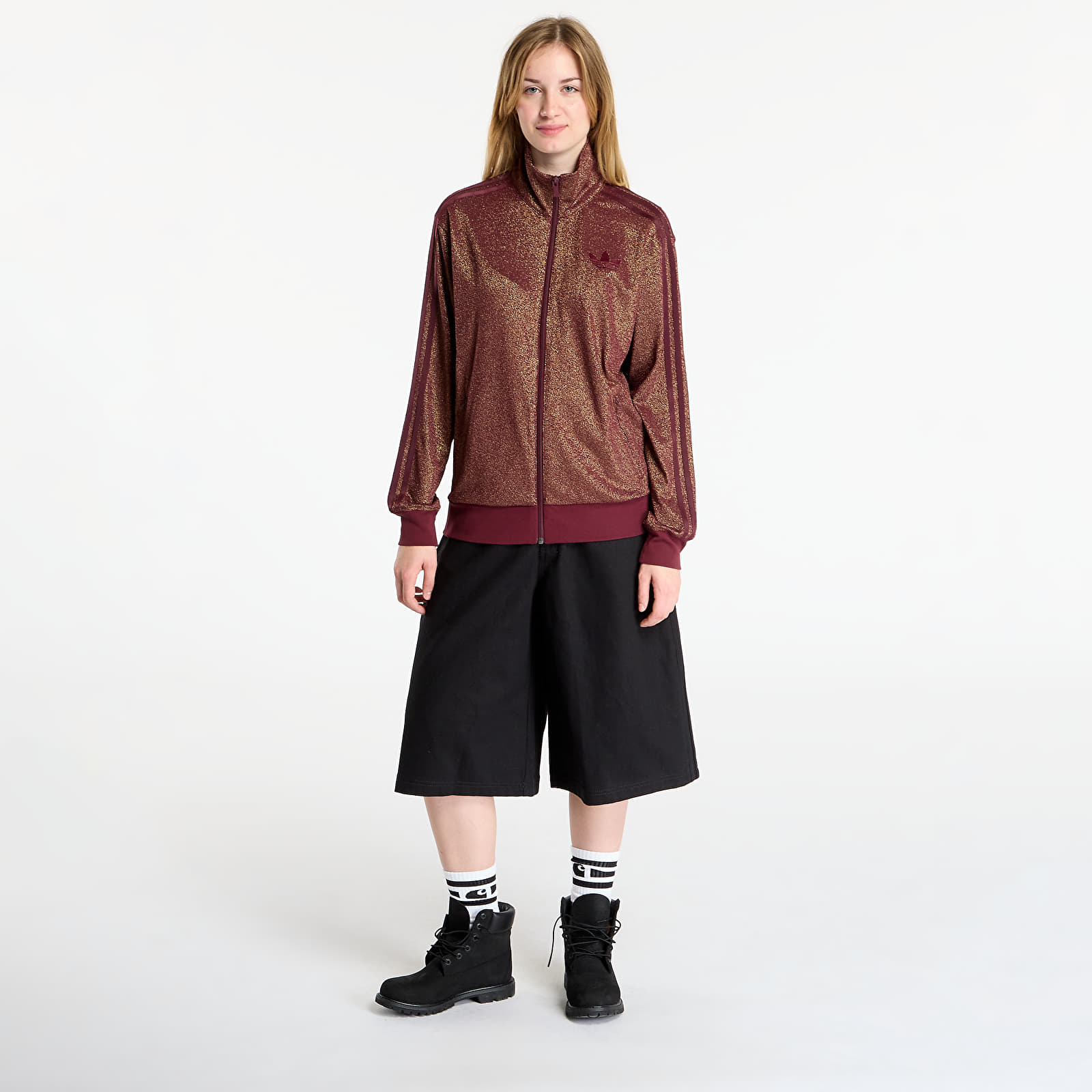 Hanorace pentru femei adidas Lurex Fb Tt Maroon/ Gold Metallic