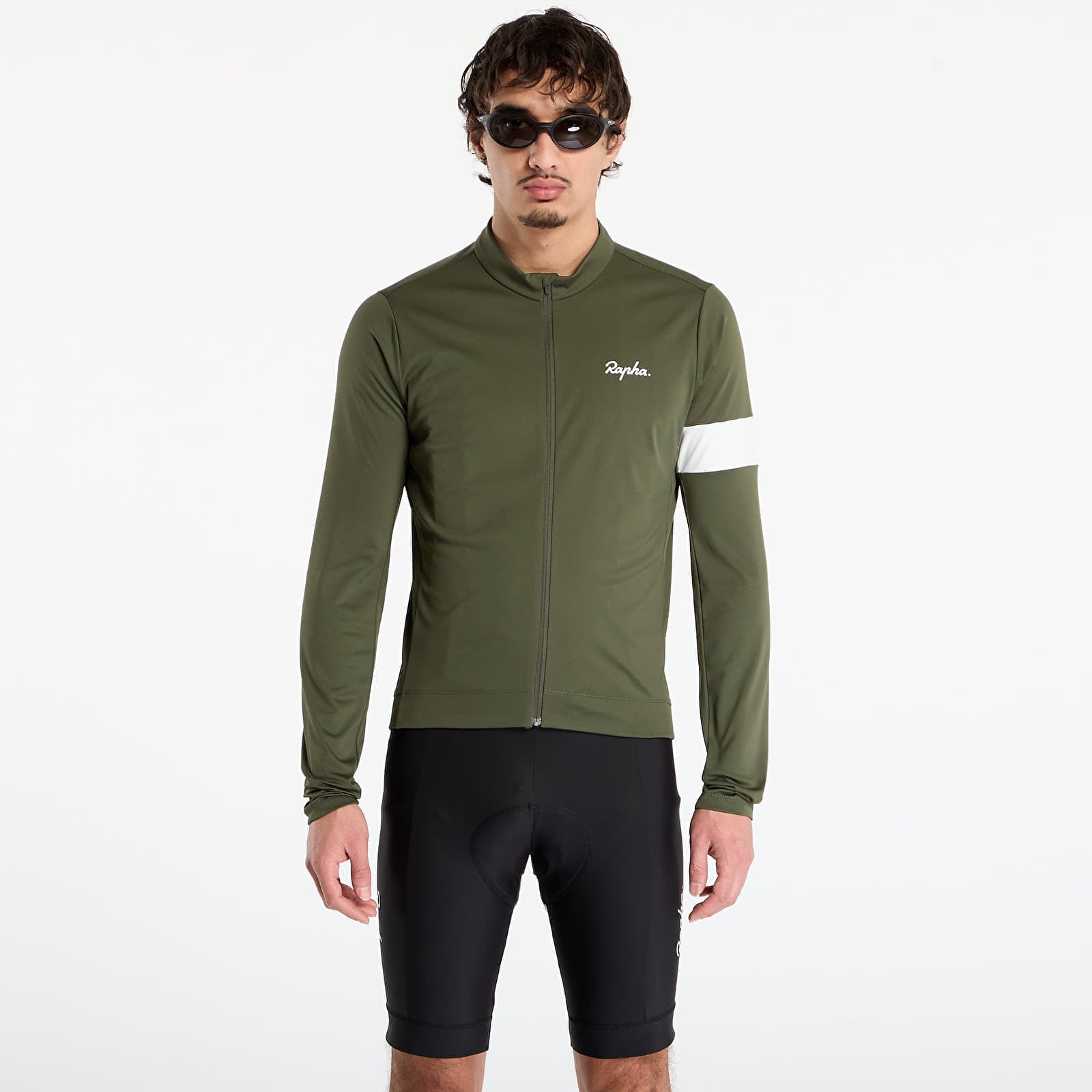 Jersey Rapha Mens Core Thermal Long Sleeve Jersey Dark Green/ White L