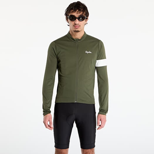 Jersey Rapha Men's Core Thermal Long Sleeve Jersey Dark Green/ White