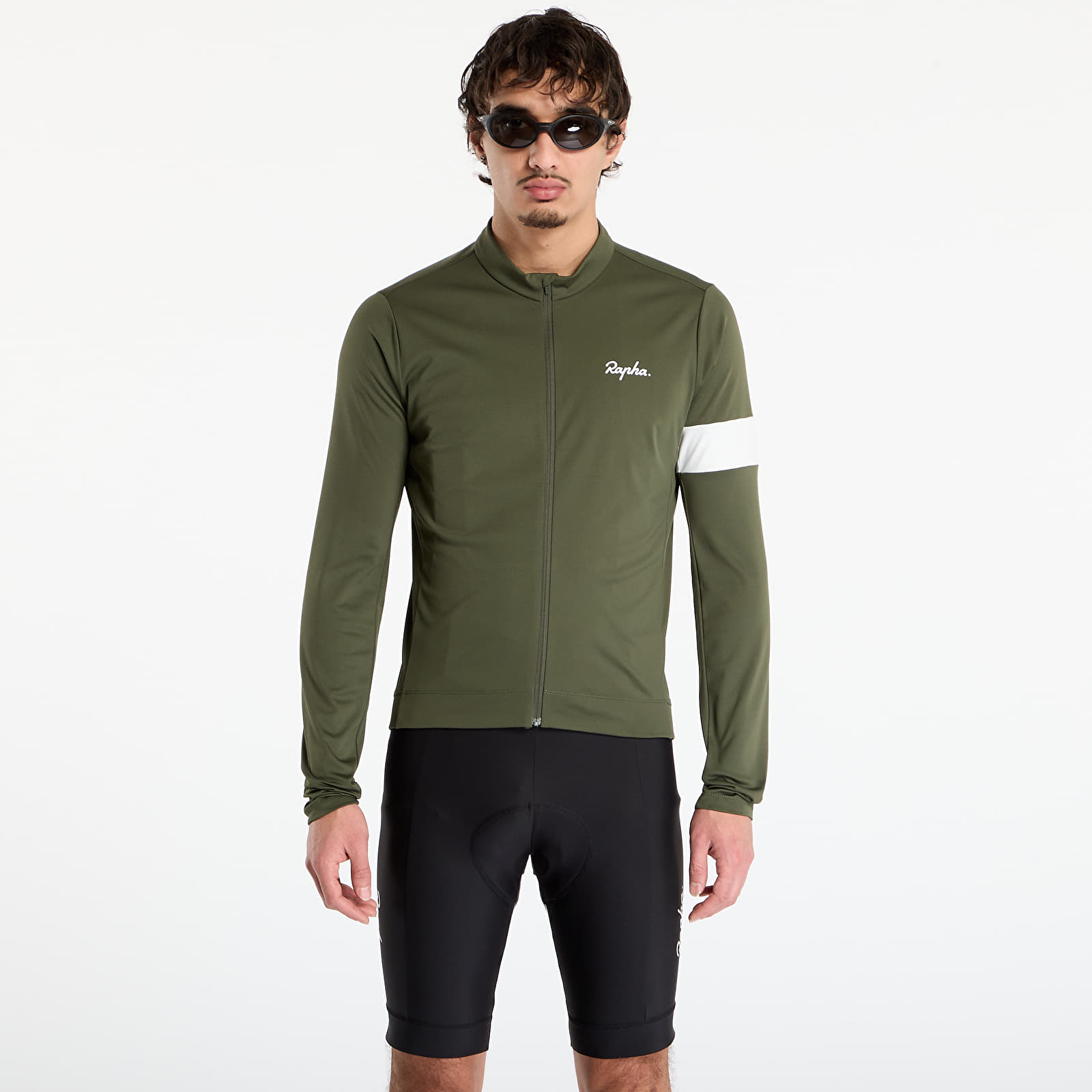 Moški dresi Rapha Men's Core Thermal Long Sleeve Jersey Dark Green/ White