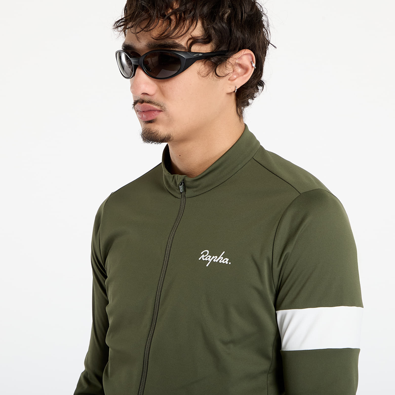 Moški dresi Rapha Men's Core Thermal Long Sleeve Jersey Dark Green/ White