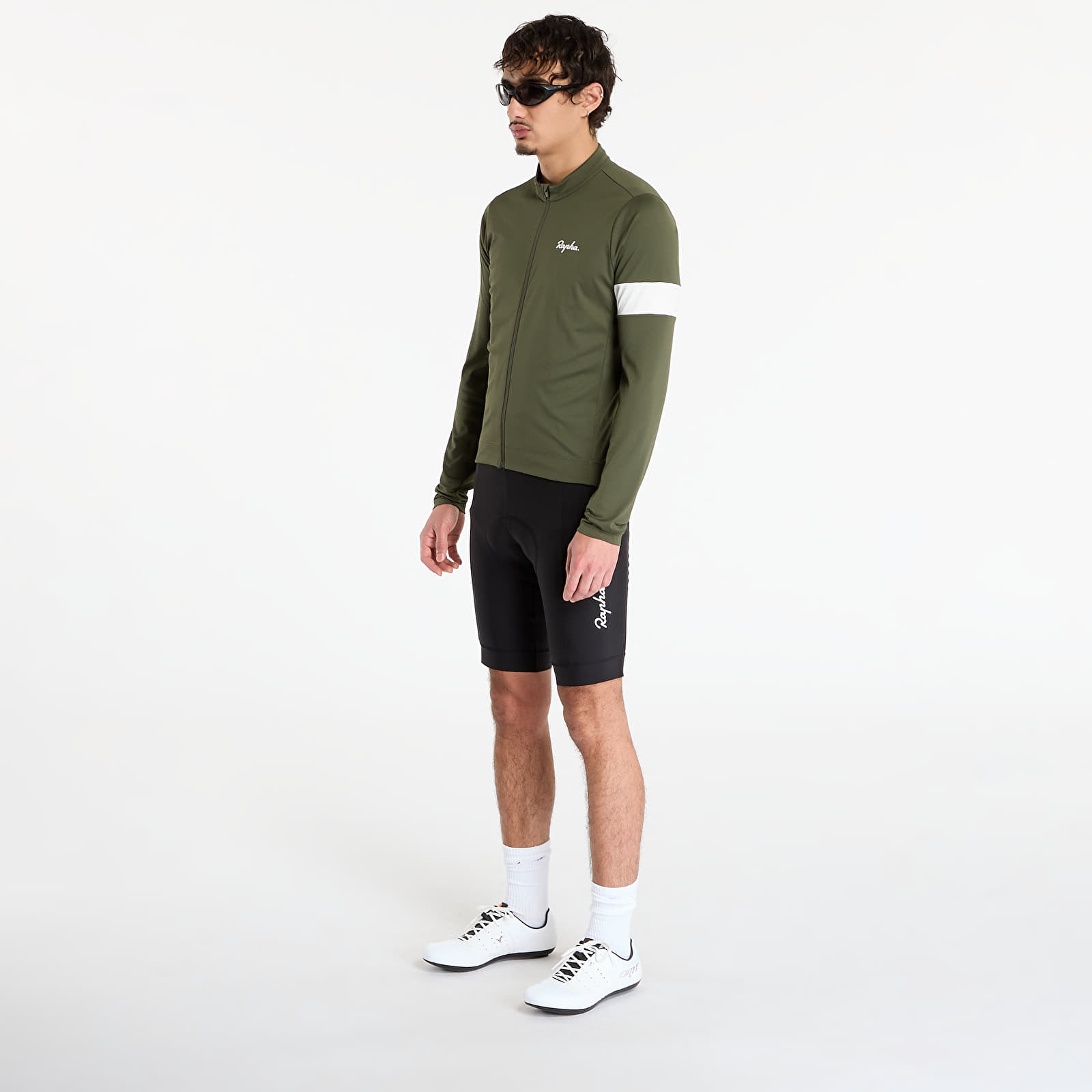 Moški dresi Rapha Men's Core Thermal Long Sleeve Jersey Dark Green/ White