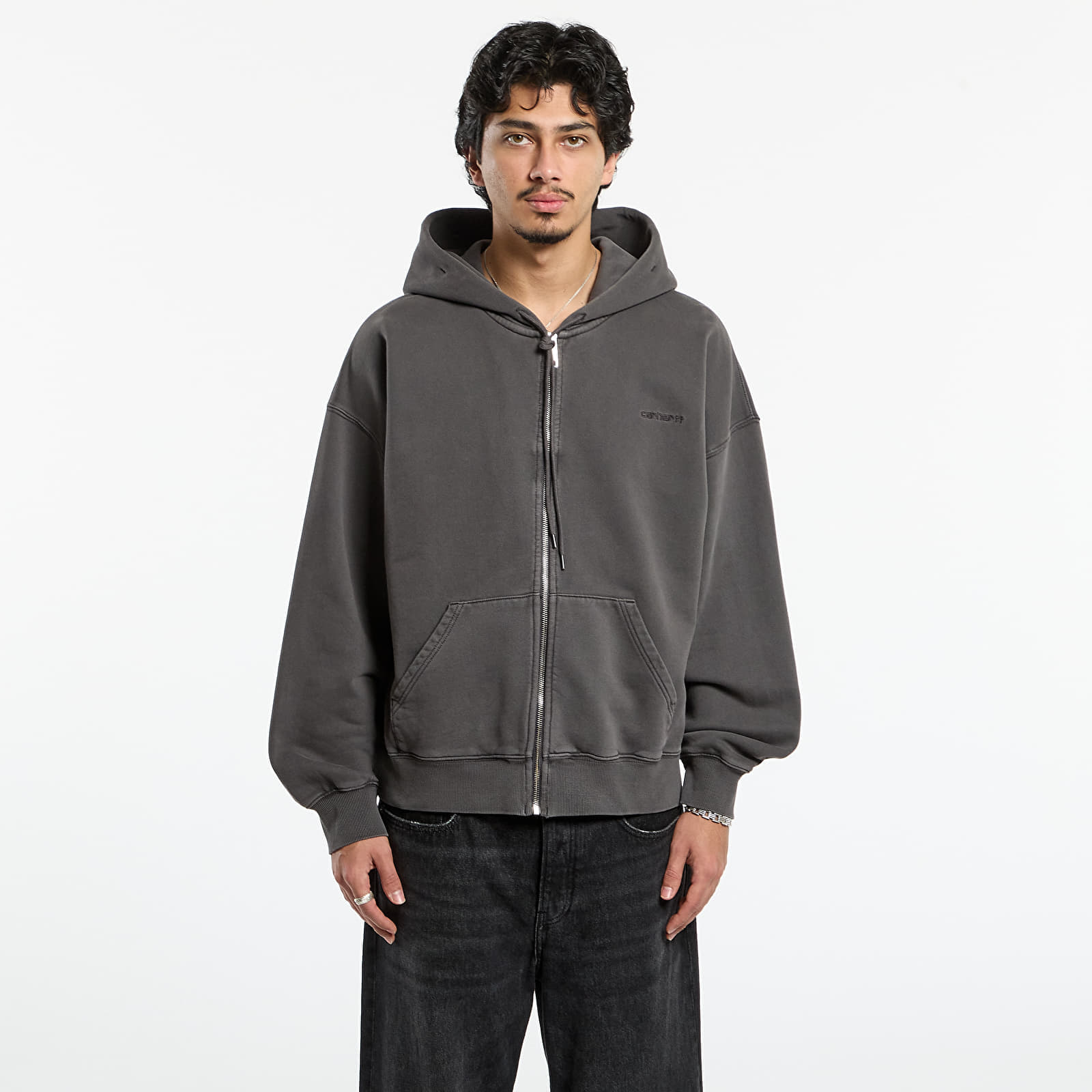 Sweatshirt Carhartt WIP Hooded Benton Sweat Jacket Graphite Garment Dyed L