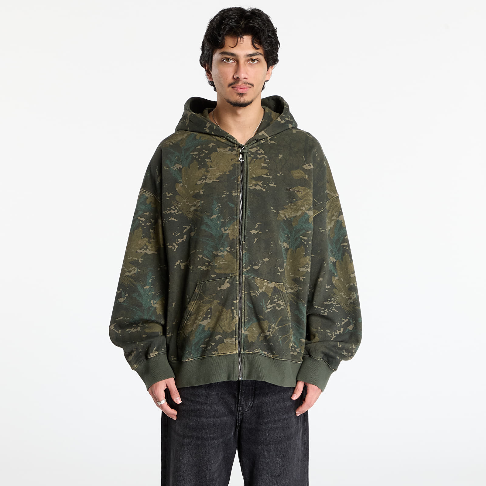 Sweatshirt Carhartt WIP Hooded Benton Sweat Jacket UNISEX Camo Combi/ Green Garment Dyed XL