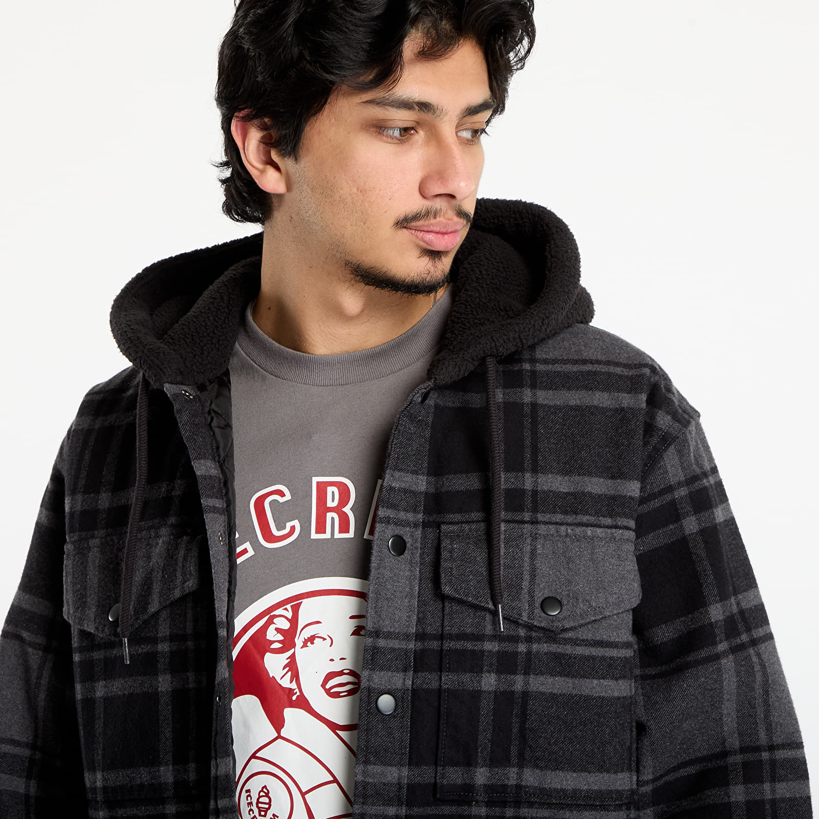 Pánské košile Vans Piedmont Hooded Plaid S Black/ Asphalt