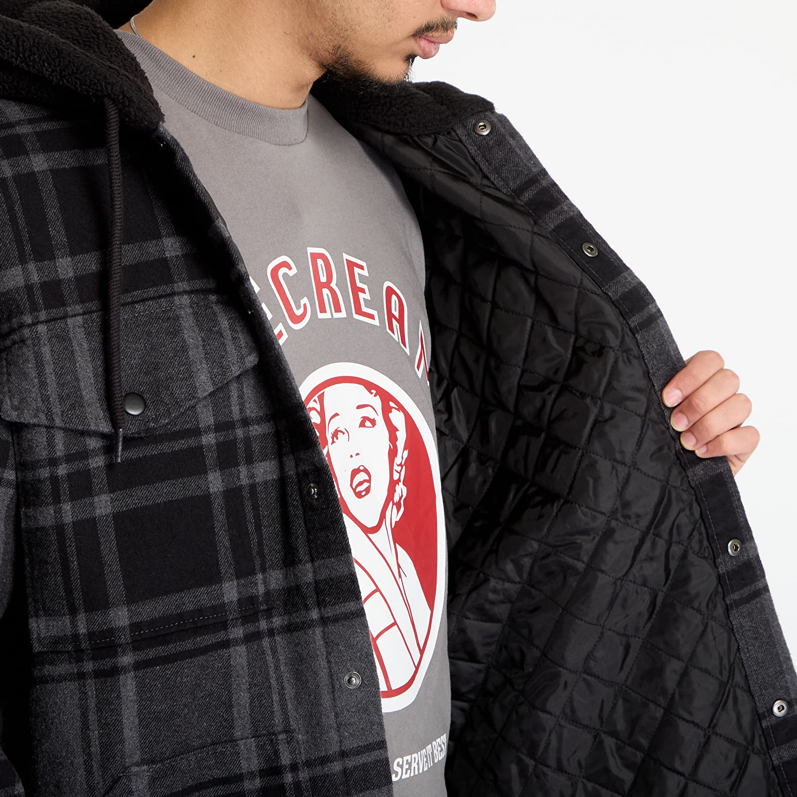 Pánské košile Vans Piedmont Hooded Plaid S Black/ Asphalt