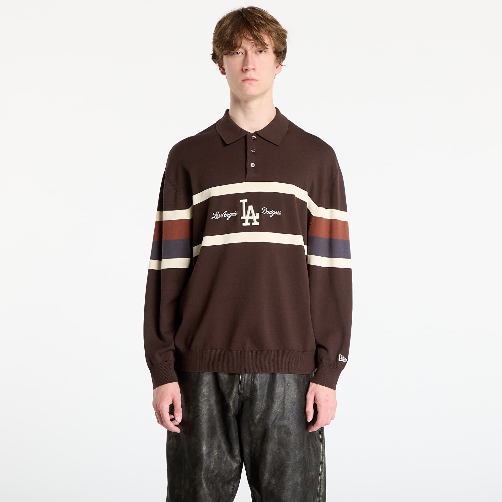 Trøjer til mænd New Era MLB LA Dodgers Knit Rugby Shirt UNISEX Brown