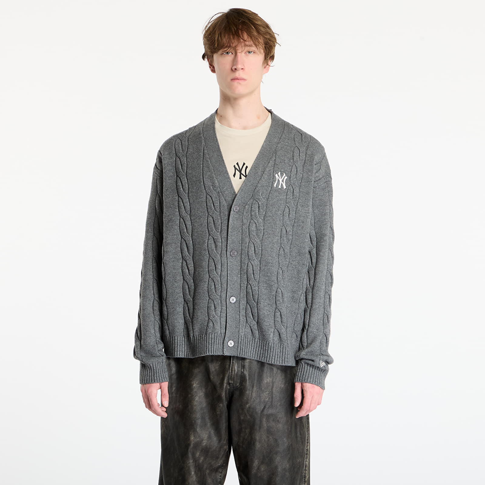 Pulover New Era MLB Knit Cardigan New York Yankees UNISEX Graphite/dark Graphite L