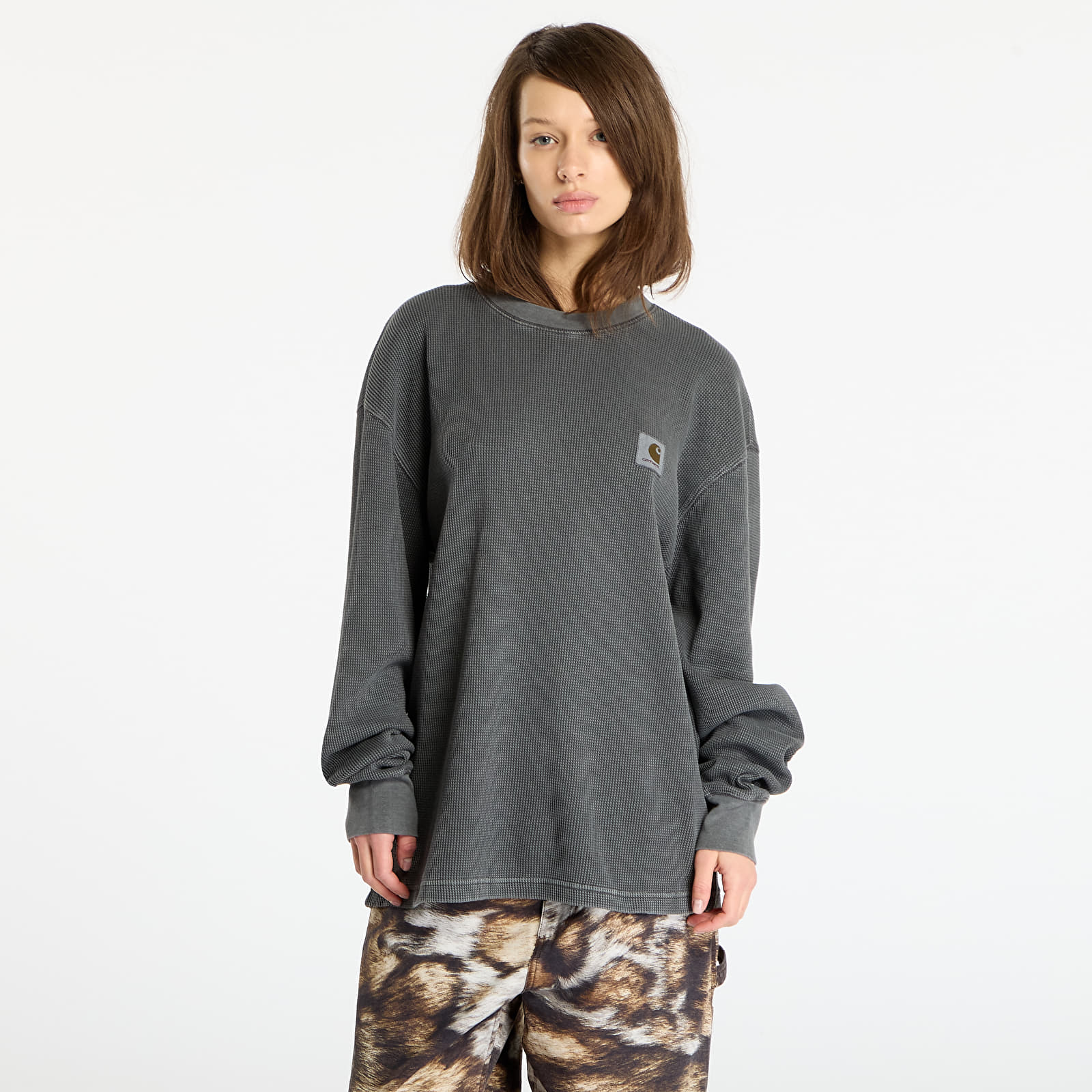 Muške majice kratkih rukava Carhartt WIP L/S Vista Waffle T-Shirt UNISEX Black Garment Dyed