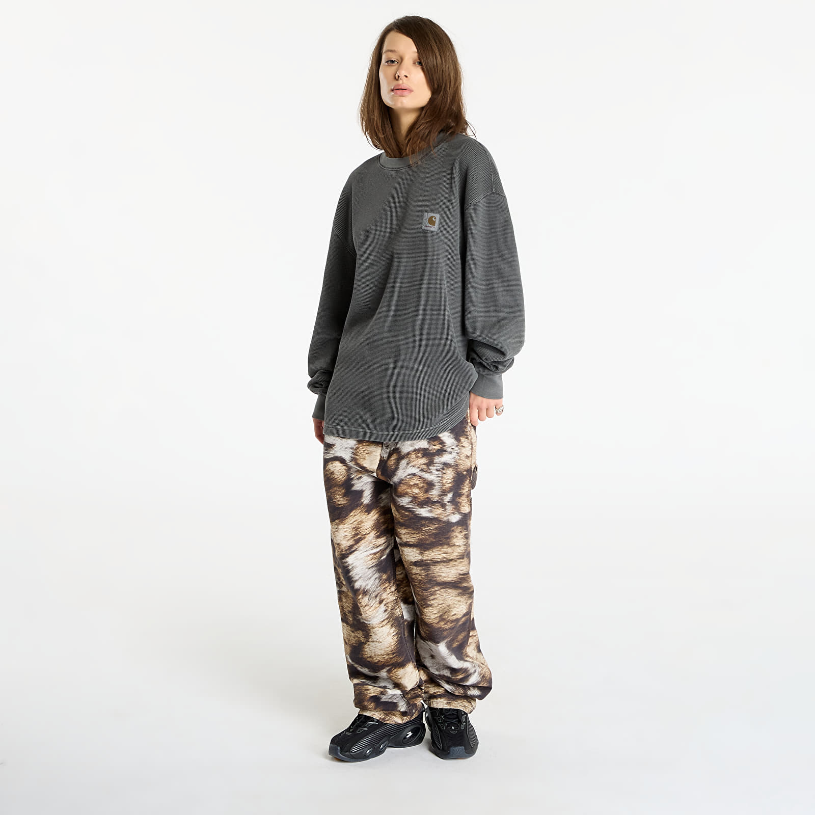 Muške majice kratkih rukava Carhartt WIP L/S Vista Waffle T-Shirt UNISEX Black Garment Dyed