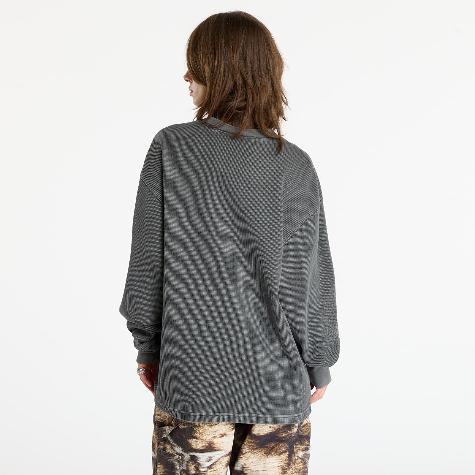 Muške majice kratkih rukava Carhartt WIP L/S Vista Waffle T-Shirt UNISEX Black Garment Dyed