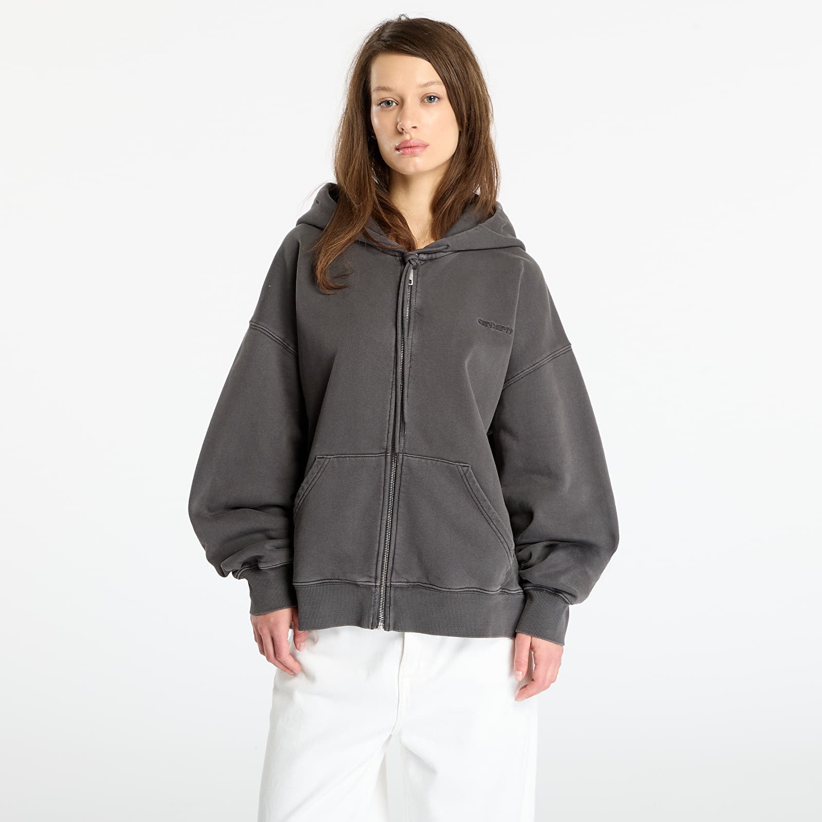 Hanorace Carhartt WIP Hooded Benton Sweat Jacket Graphite Garment Dyed