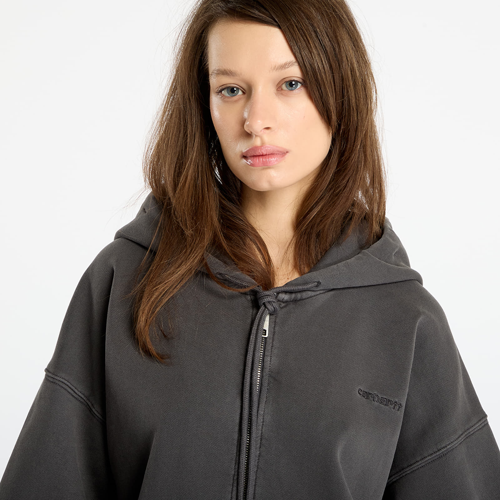 Hanorace Carhartt WIP Hooded Benton Sweat Jacket Graphite Garment Dyed