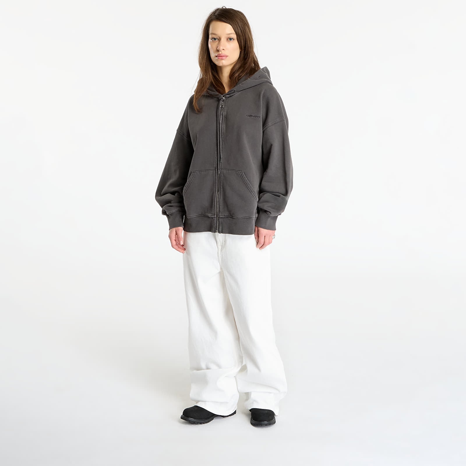 Hanorace Carhartt WIP Hooded Benton Sweat Jacket Graphite Garment Dyed