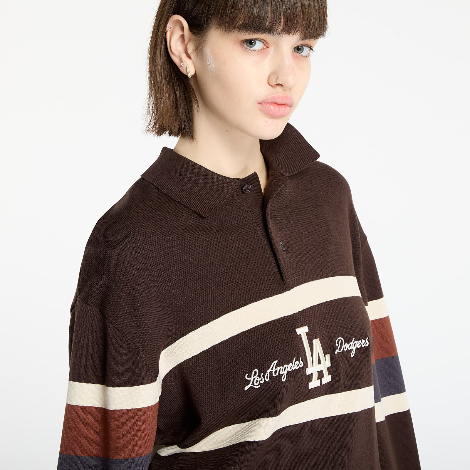 Pánské svetry New Era MLB LA Dodgers Knit Rugby Shirt UNISEX Brown