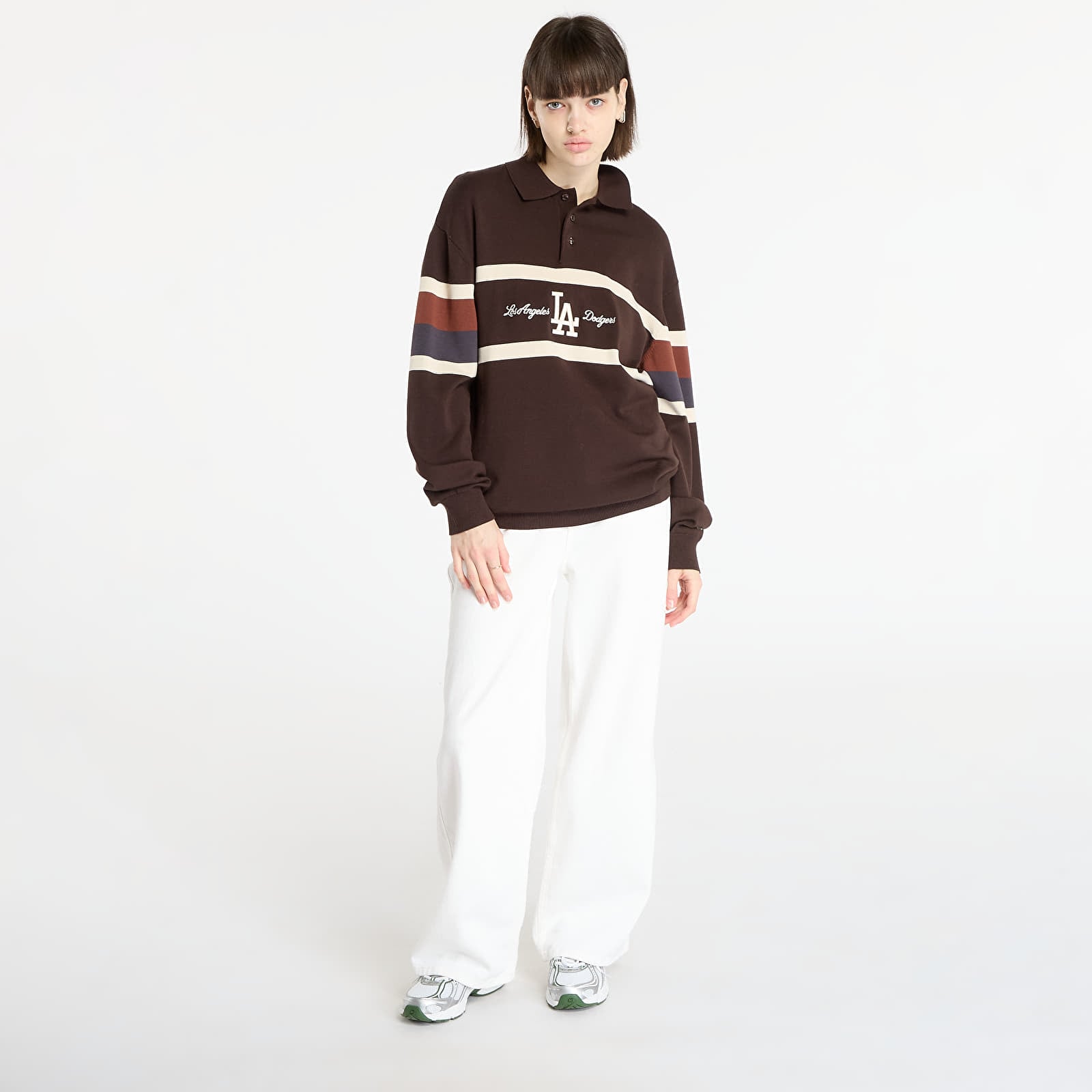 Pánské svetry New Era MLB LA Dodgers Knit Rugby Shirt UNISEX Brown