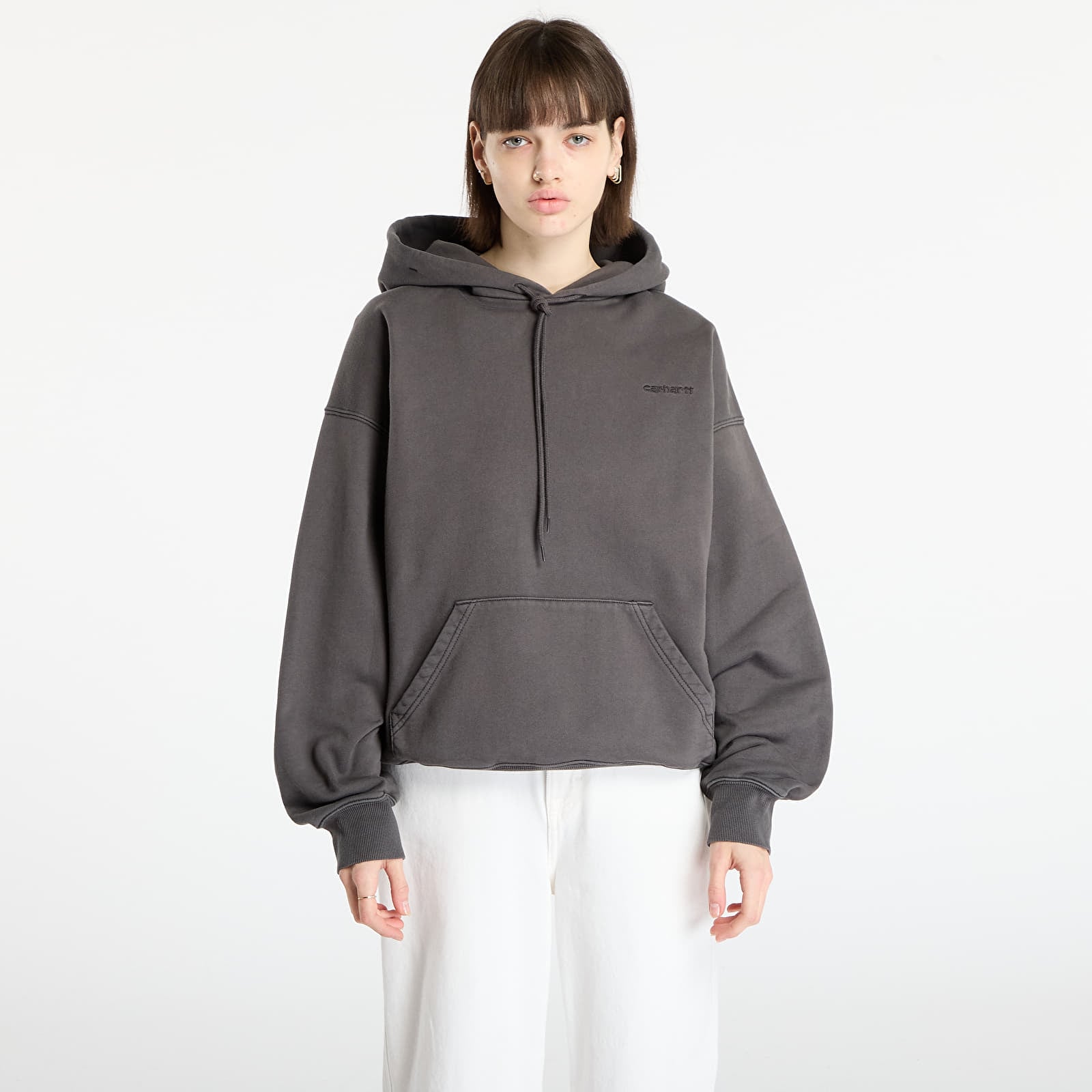 Mikiny Carhartt WIP Hooded Benton Sweat UNISEX Graphite Garment Dyed