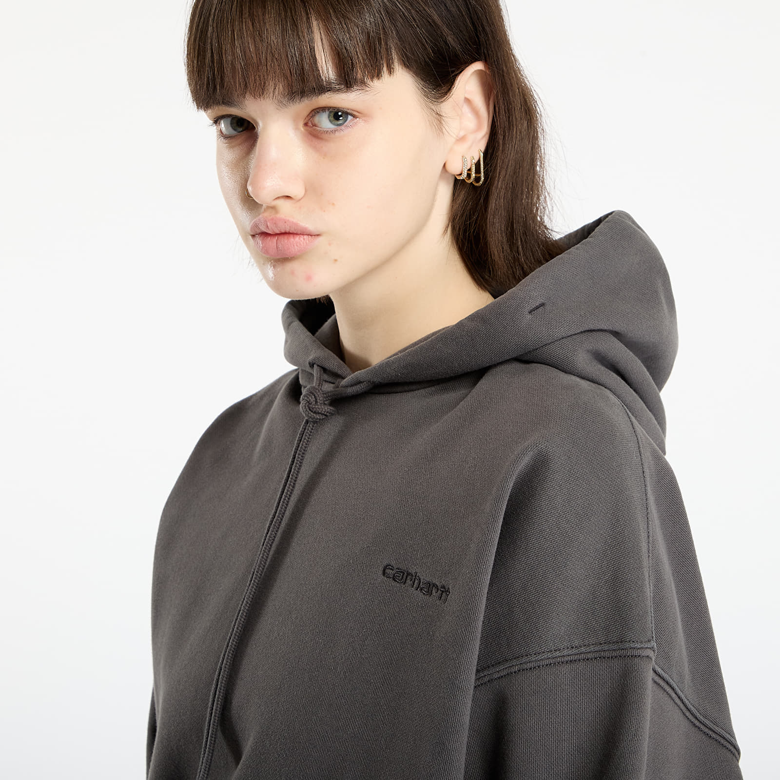 Mikiny Carhartt WIP Hooded Benton Sweat UNISEX Graphite Garment Dyed