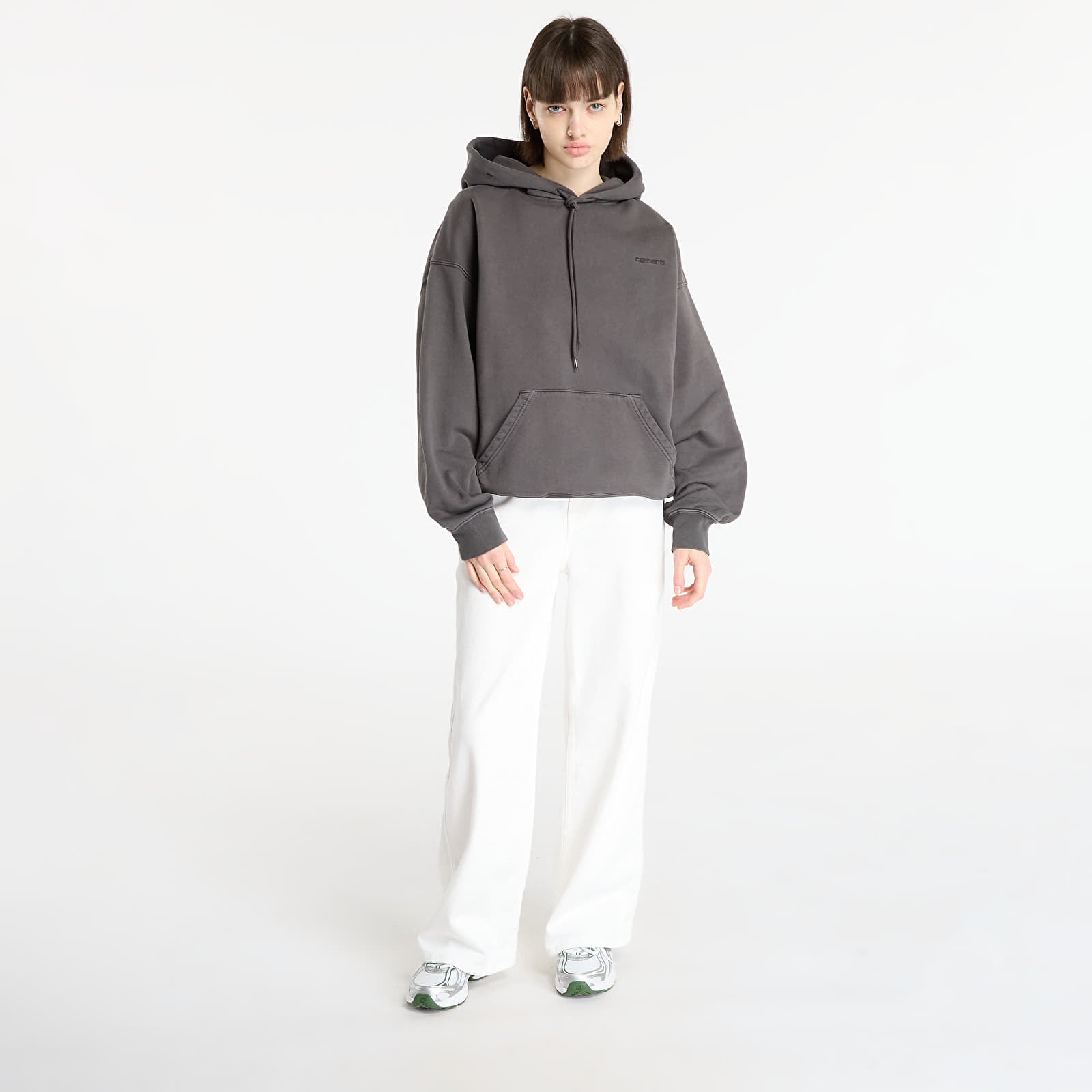 Mikiny Carhartt WIP Hooded Benton Sweat UNISEX Graphite Garment Dyed