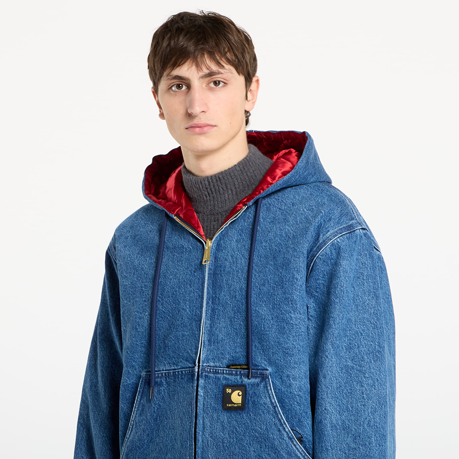 Bundy Carhartt WIP 50 Years Anniversary OG Active Jacket Canvas UNISEX Blue/ USA Red Stone Bleached