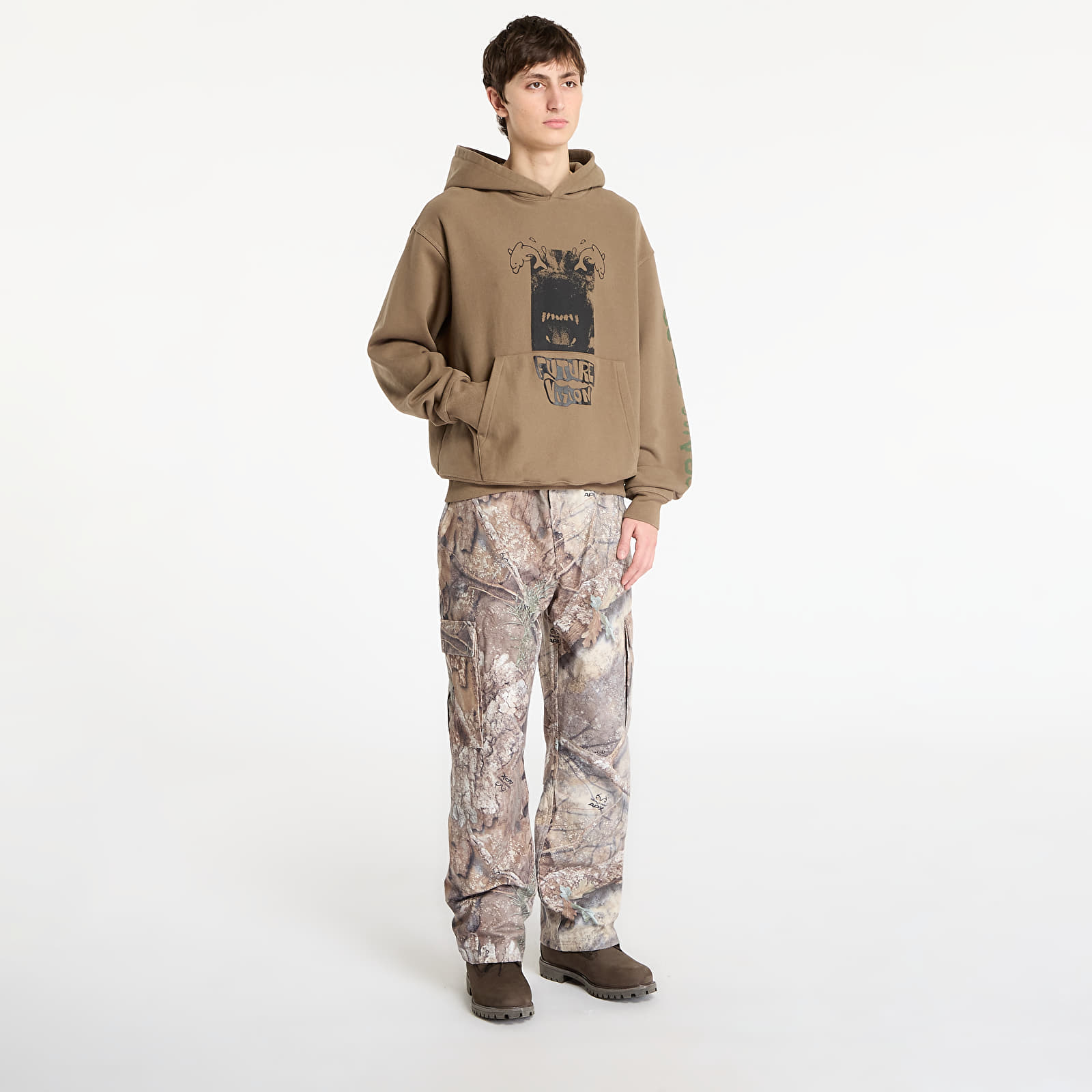 Mikiny Brain Dead Future Vision Hoodie Coffee