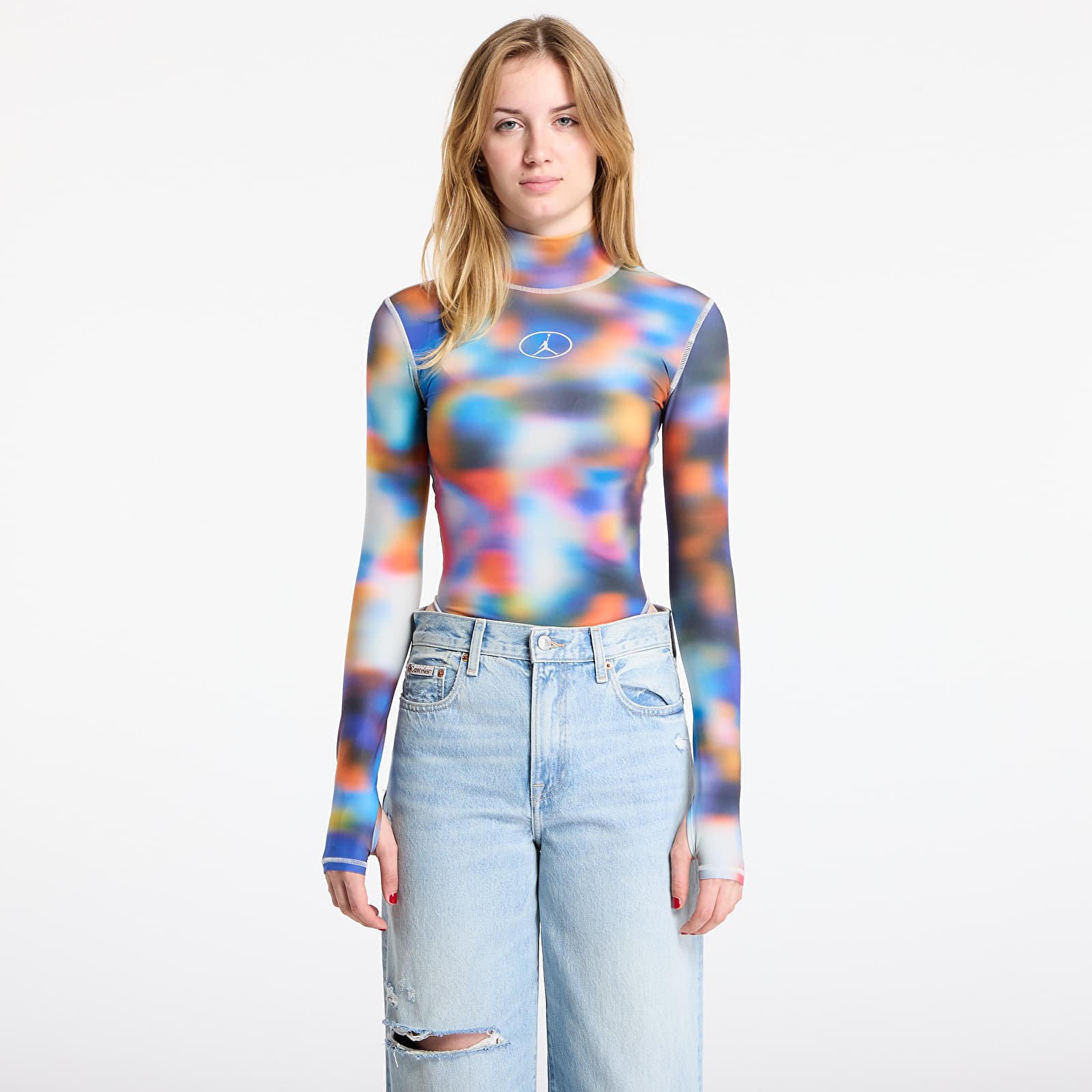 Jordan Flight Mountainside Womens Printed Long-Sleeve Bodysuit Pure Platinum S