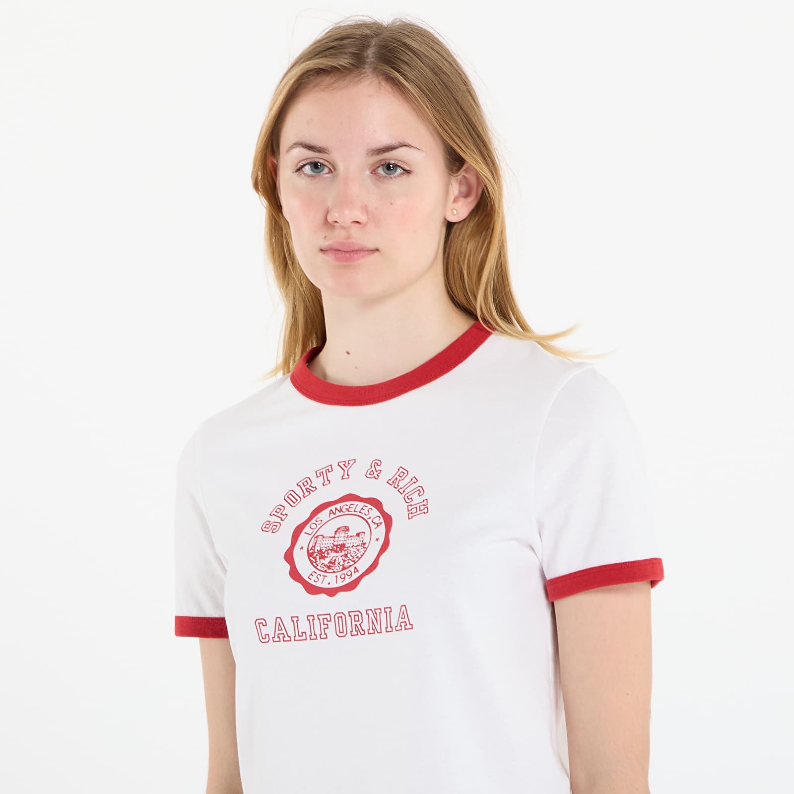 Dámská trička Sporty & Rich California Emblem Ringer Tee White/ Ruby
