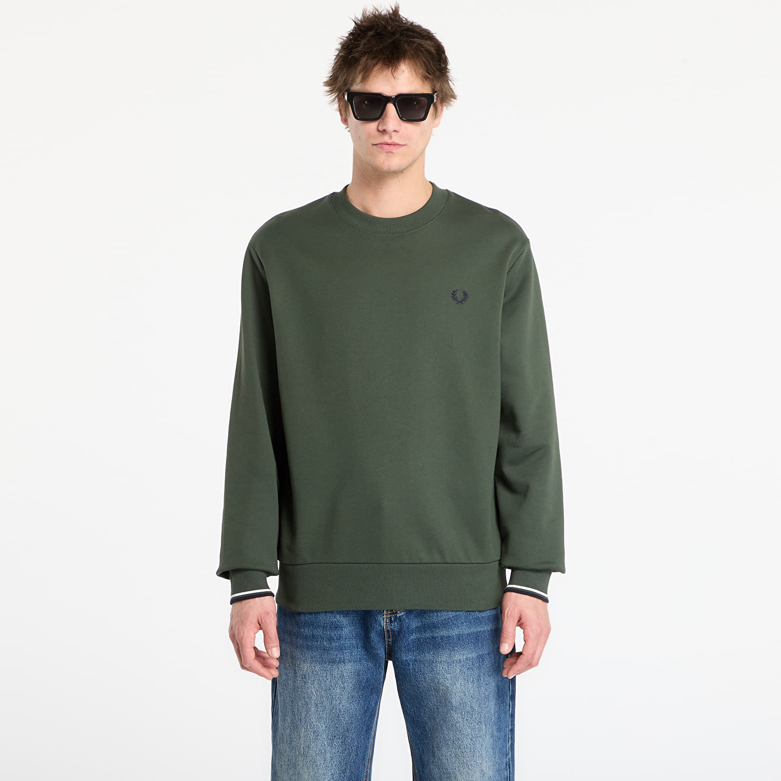 Meeste kapuutsiga dressid FRED PERRY Crew Neck Sweatshirt Court Green/ Snow White/ Navy