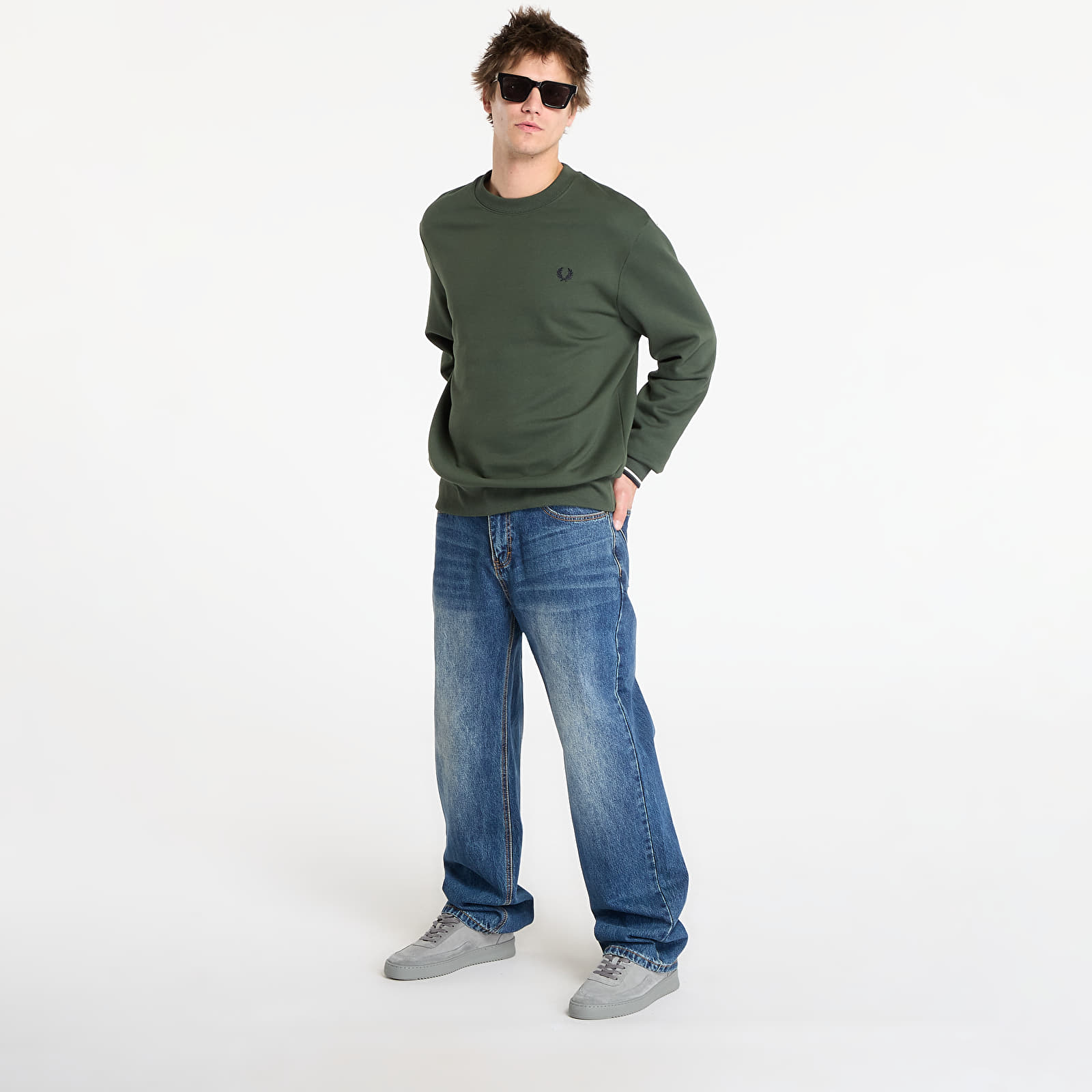 Meeste kapuutsiga dressid FRED PERRY Crew Neck Sweatshirt Court Green/ Snow White/ Navy