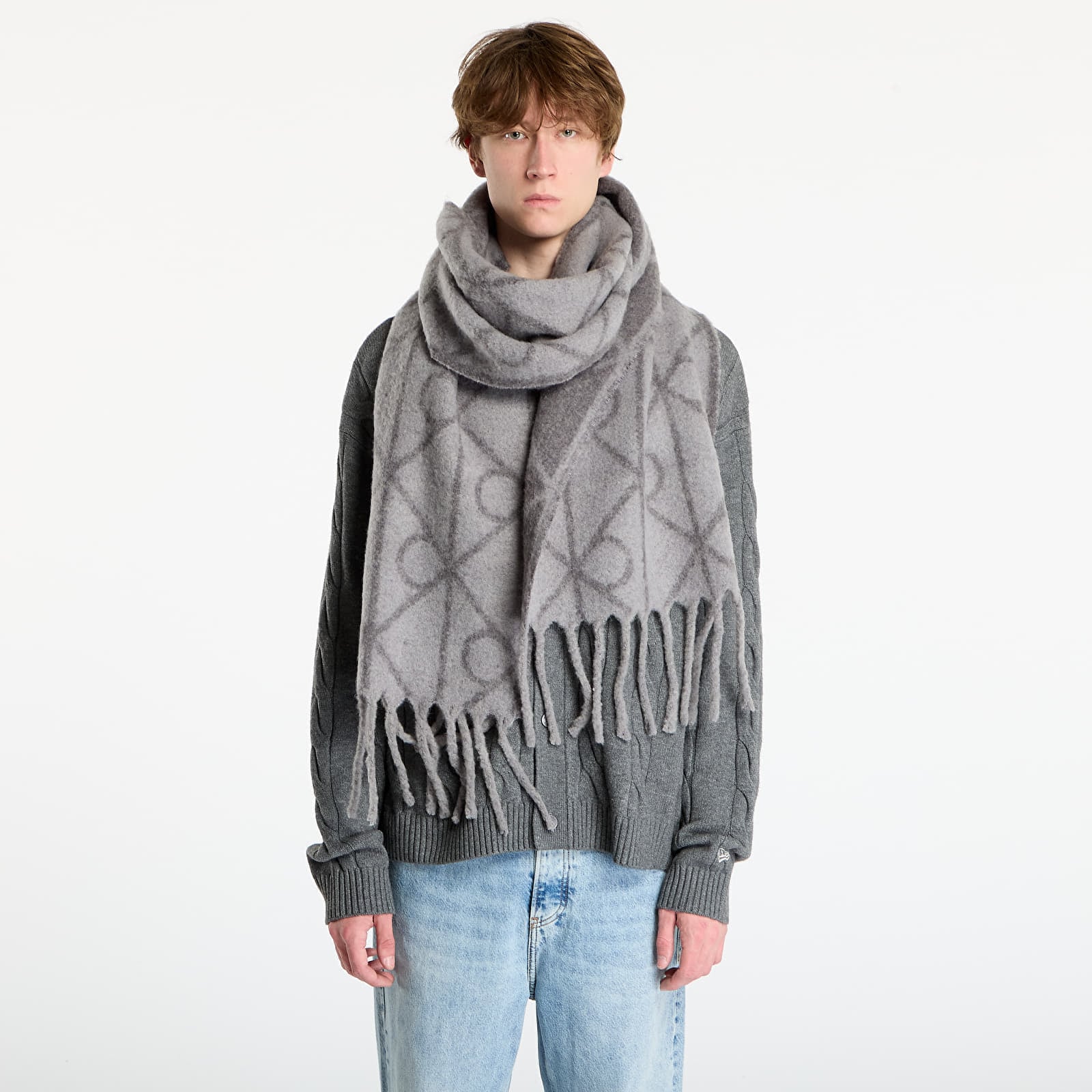 Eșarfă Calvin Klein Emblem Aop Brushed Scarf Grey Universal