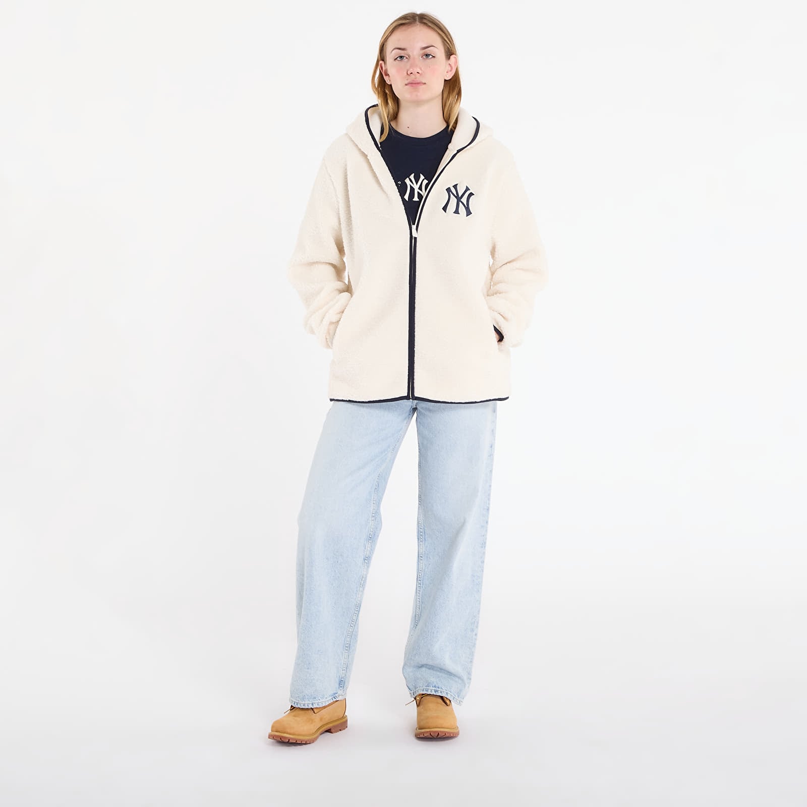 Herrenjacken New Era MLB Hooded Sherpa New York Yankees UNISEX Off White