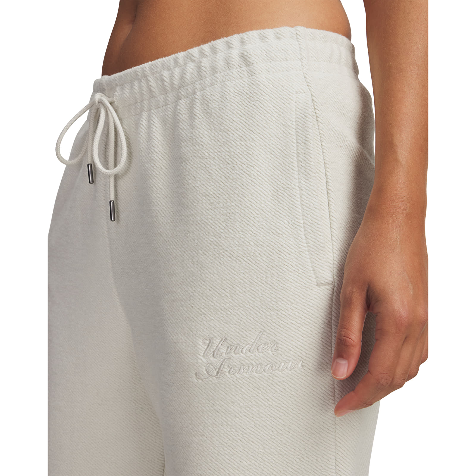 Byxor för kvinnor Under Armour Icon Terry Varsity Jogger White